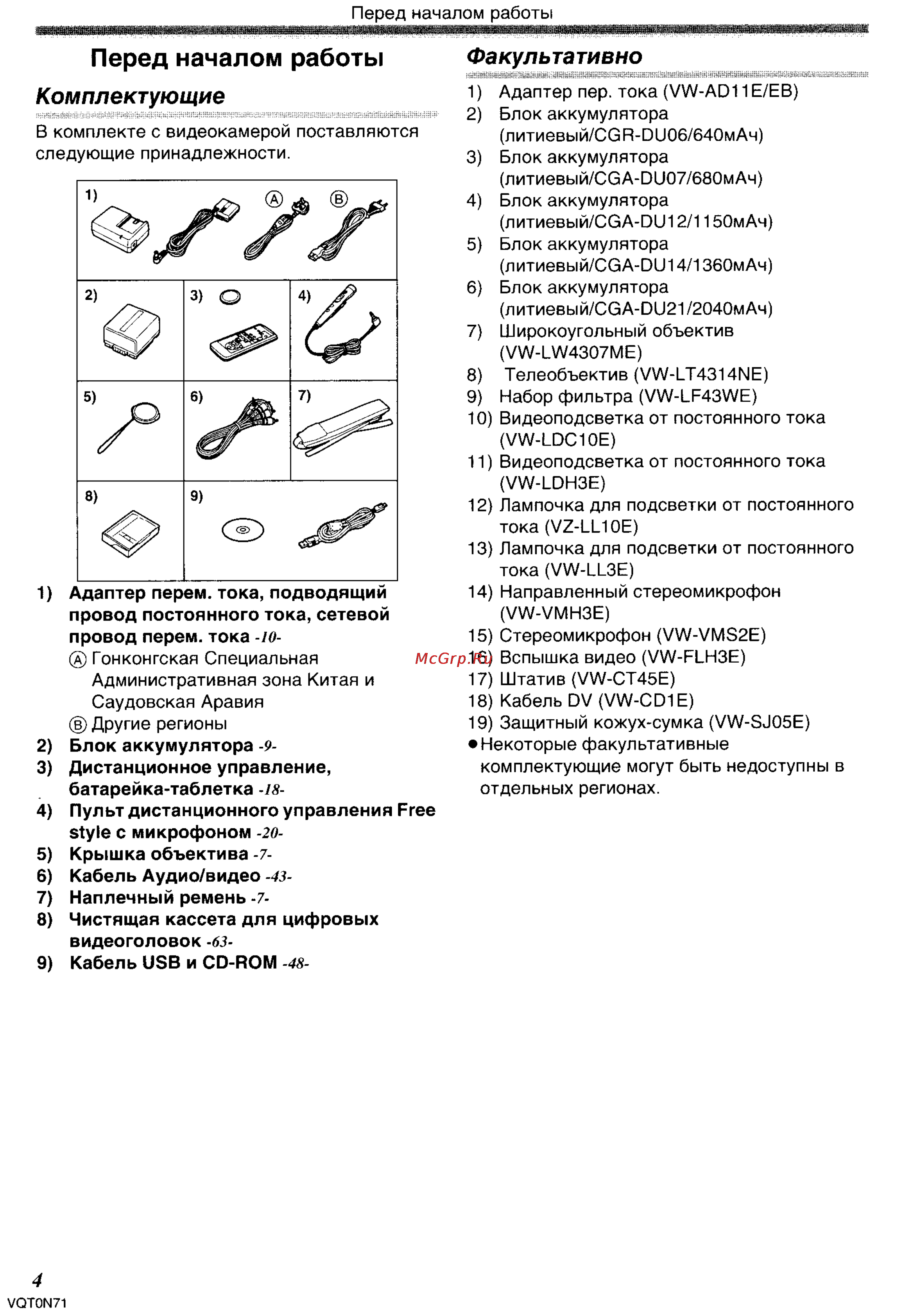 Panasonic NV-GS250GC [4/96] Перед началом работы