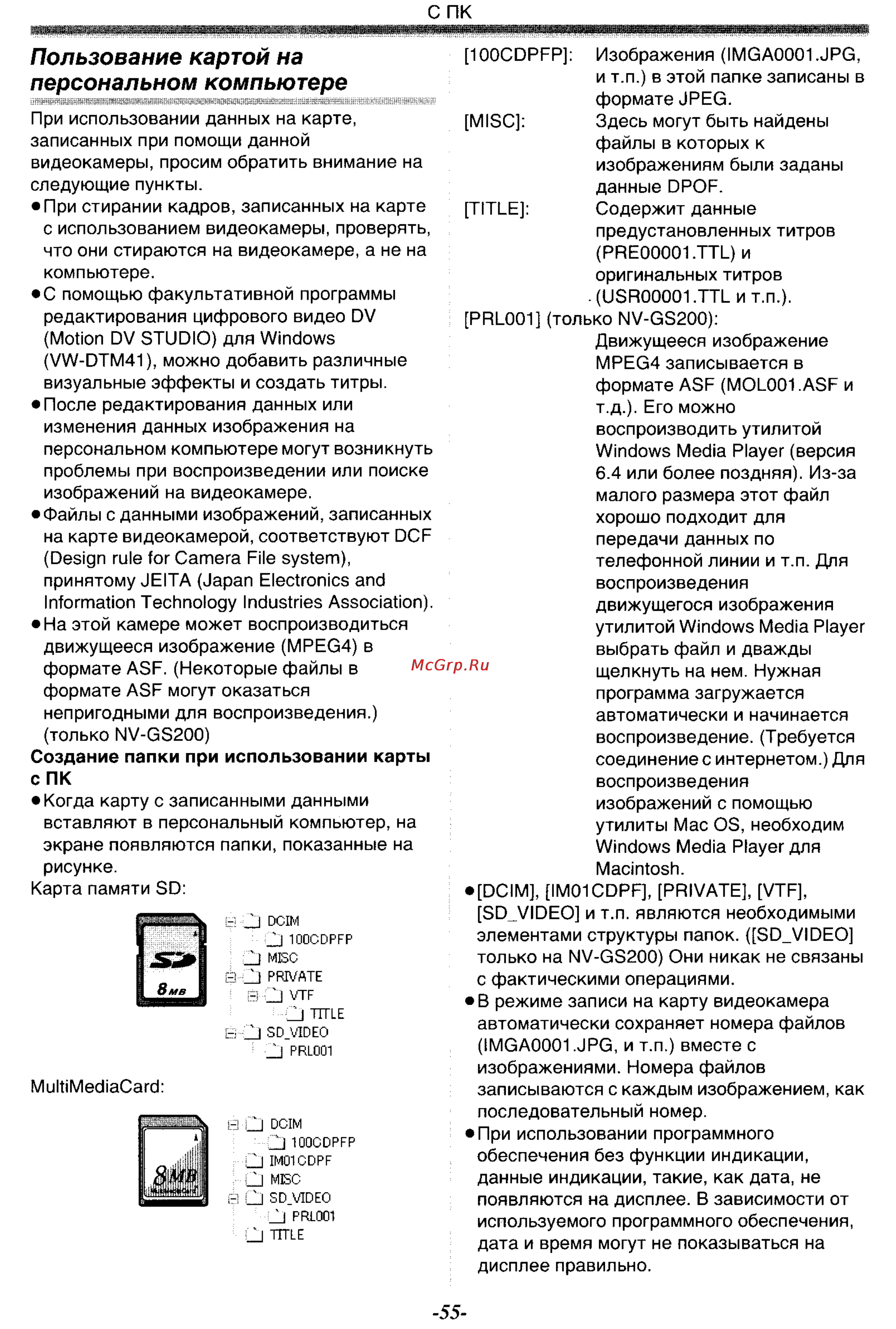 Panasonic NV-GS200GC [55/104] Пользование картой на персональном компьютере