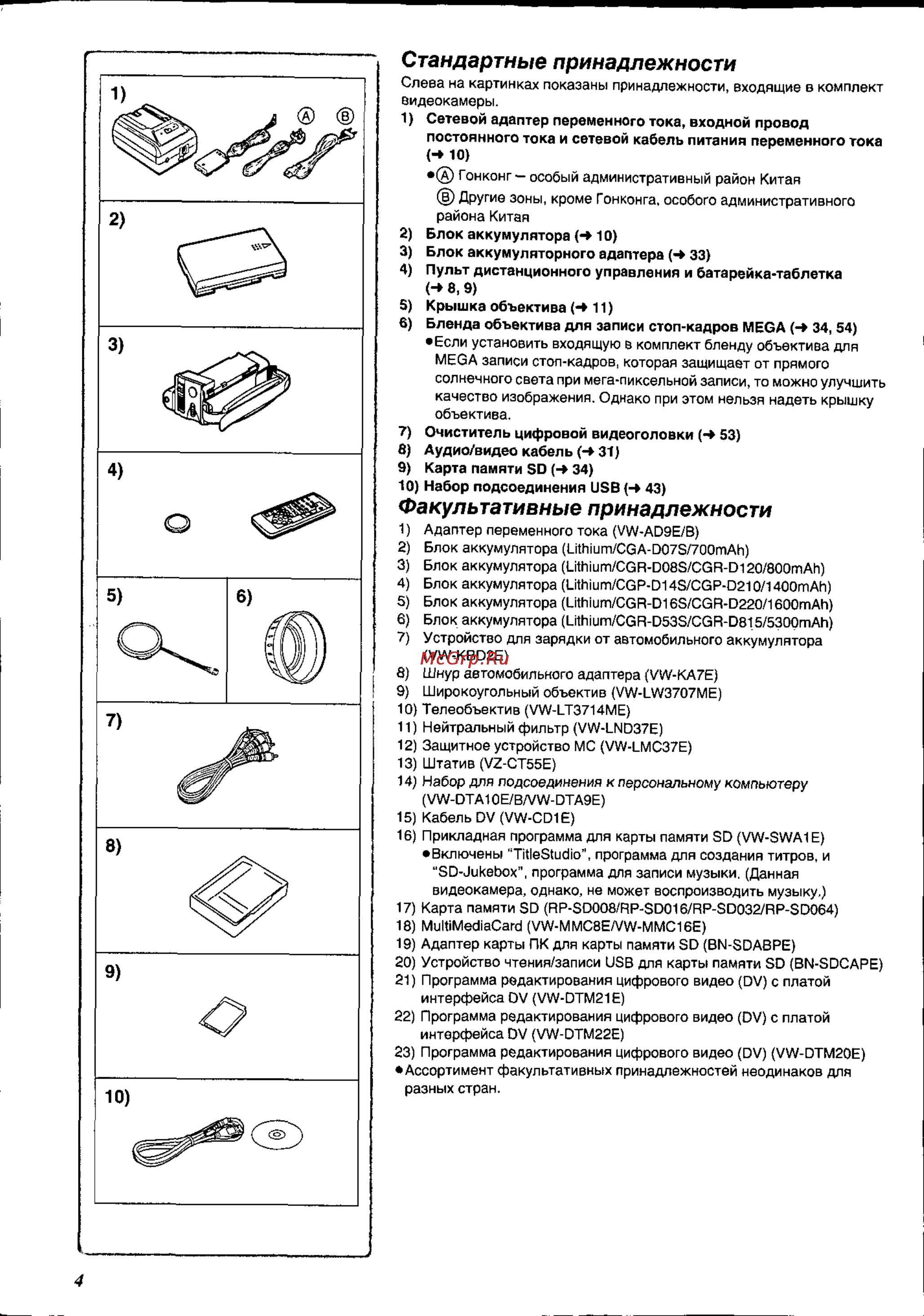 Panasonic NV-EX21EN [4/58] Стандартные принадлежности