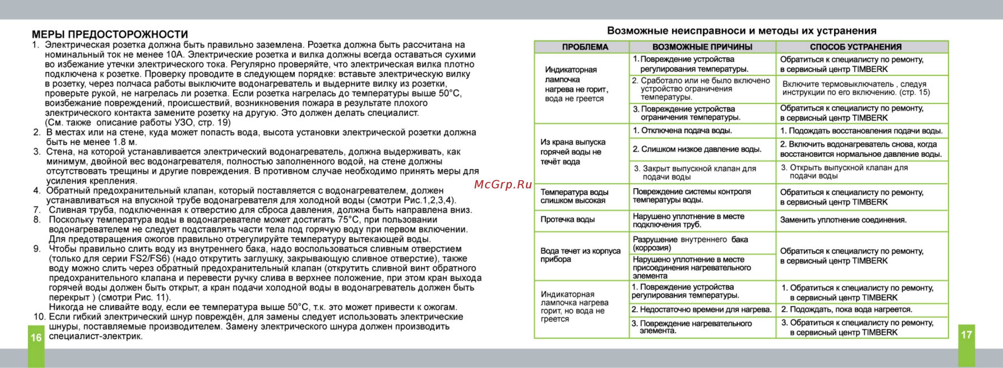 Timberk SWH FS2 50 H Инструкция по эксплуатации онлайн [9/10] 18097