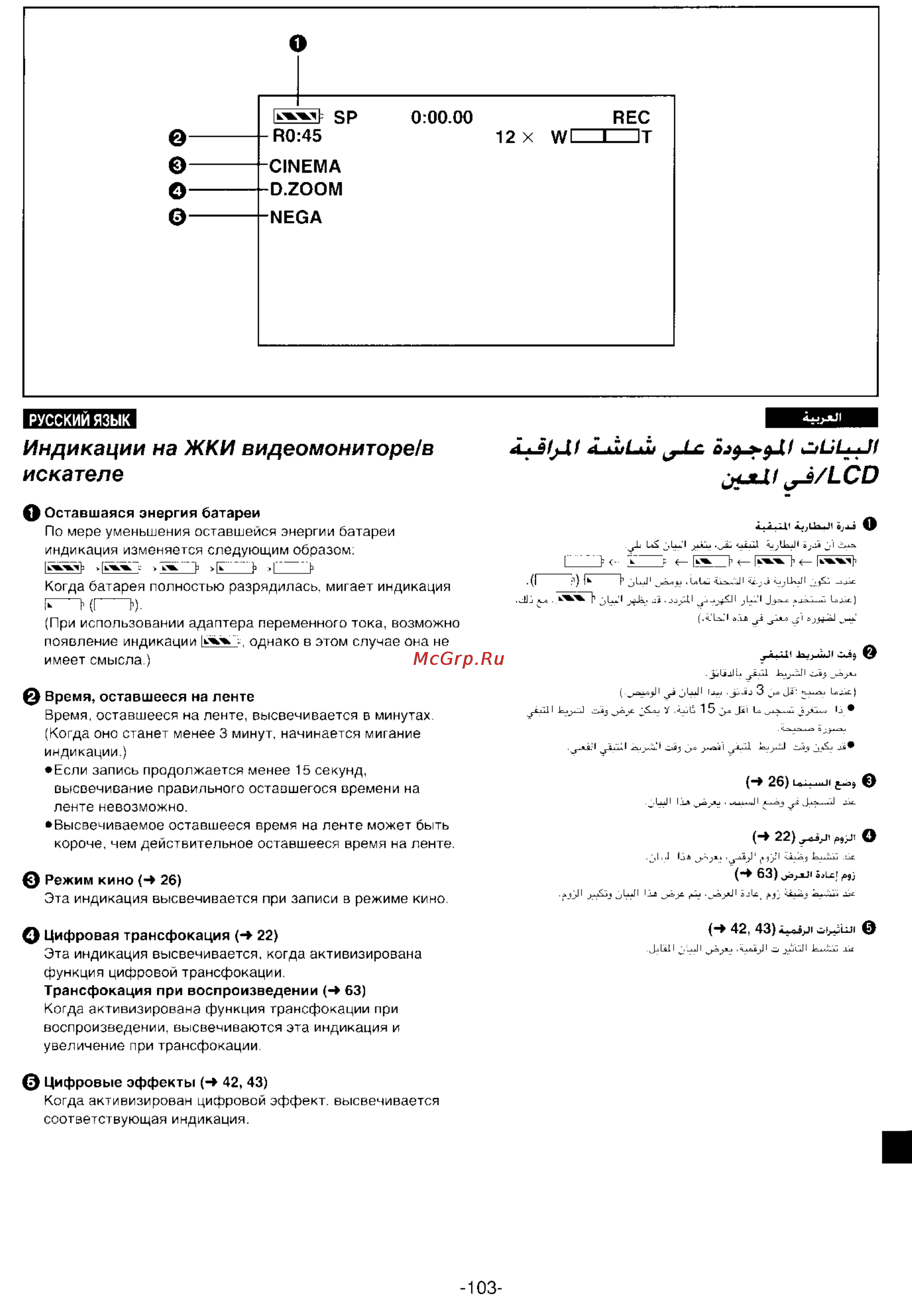 Panasonic NV-DS99ENA [101/112] Индикации на жки видеомониторе в искателе