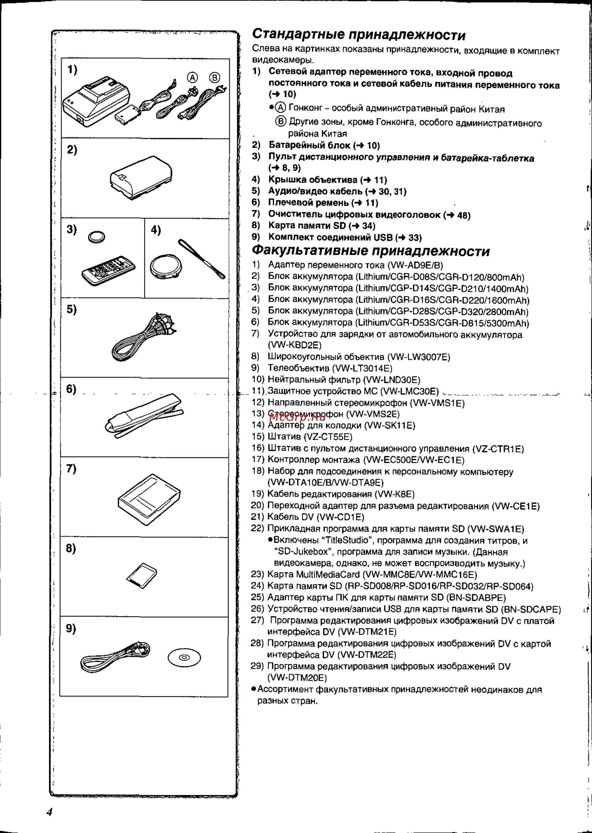 Panasonic NV-DS88EN [4/54] Стандартные принадлежности