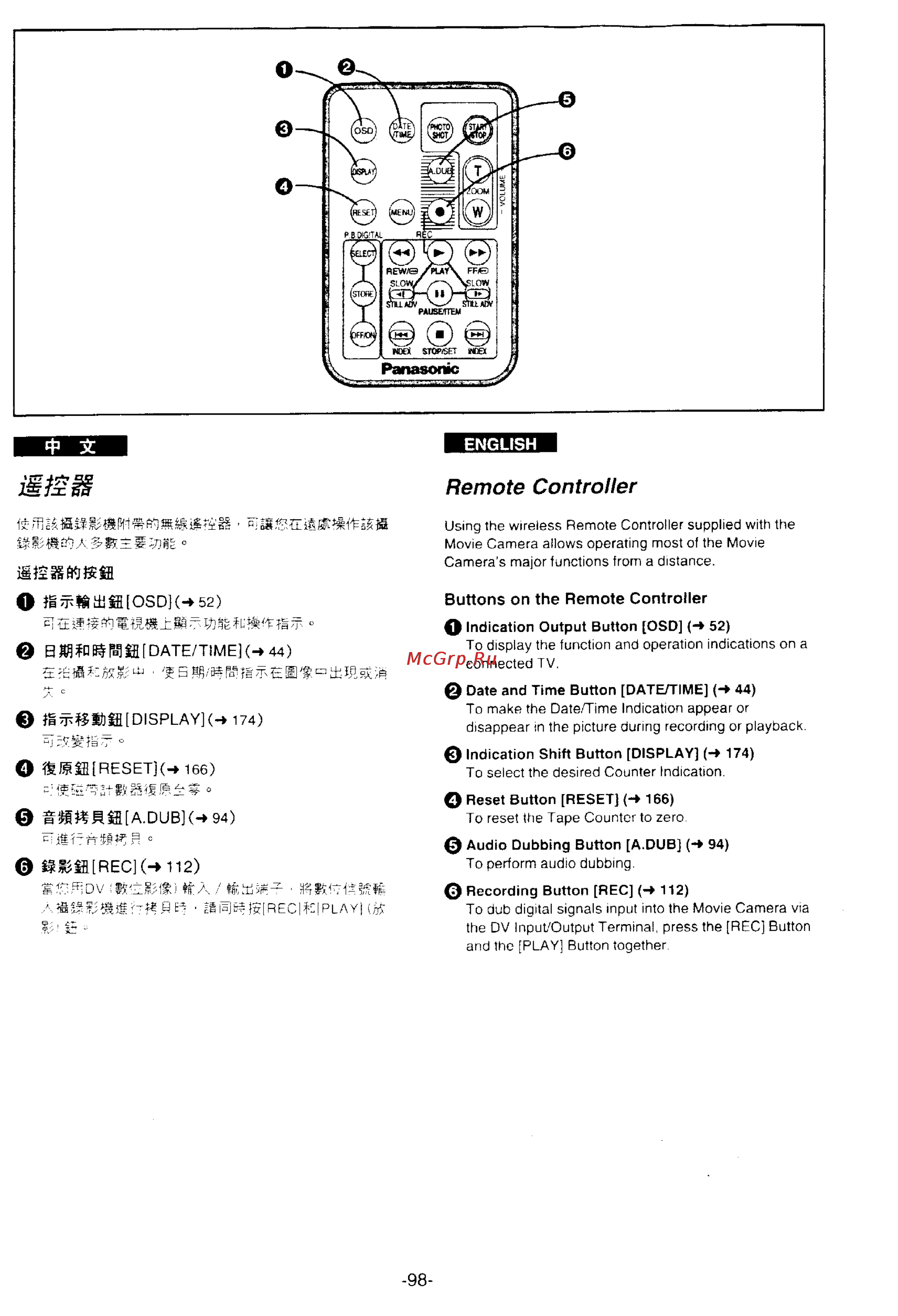 Panasonic NV-DS77EN [89/166] Remote controller