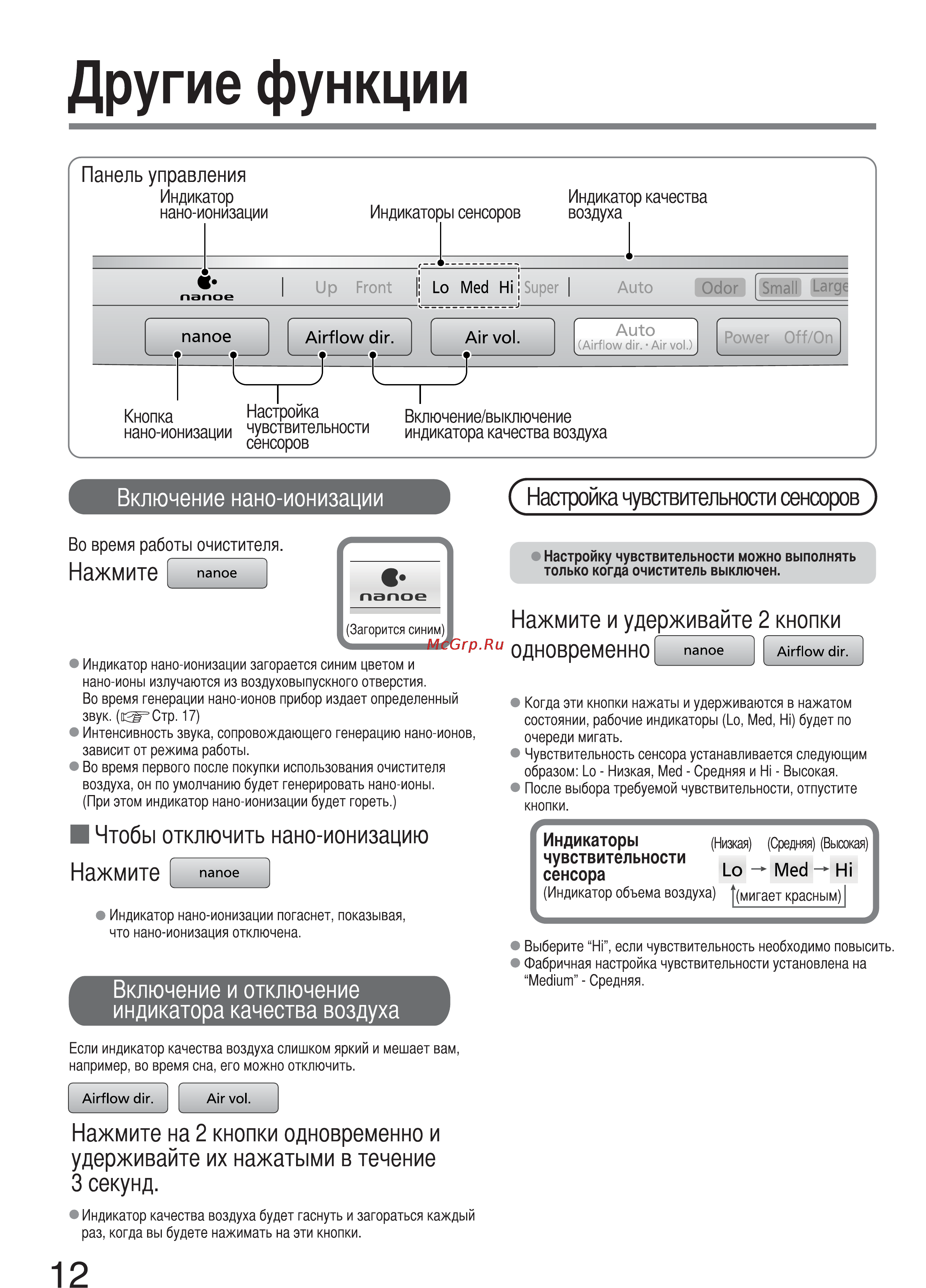 Panasonic F-PXC50R-W (белый жемчужный) [12/20] Другие функции