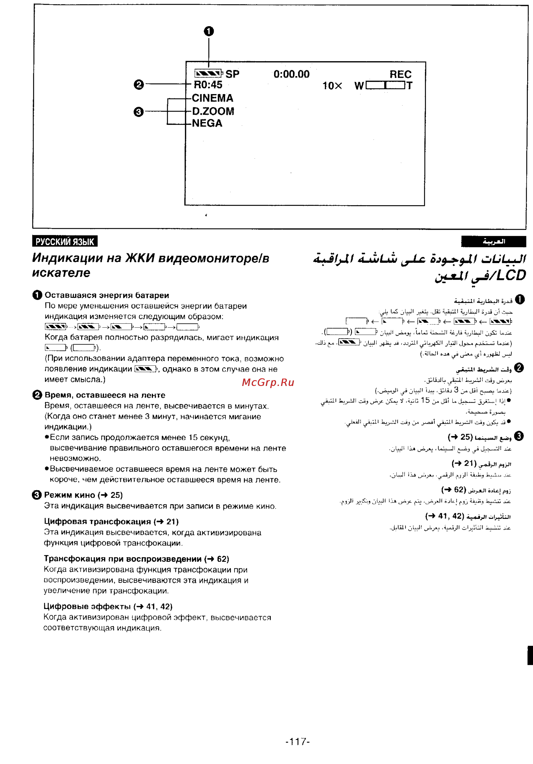 Panasonic NV-DS55DEN [115/138] Индикации на жки видеомониторе в искателе