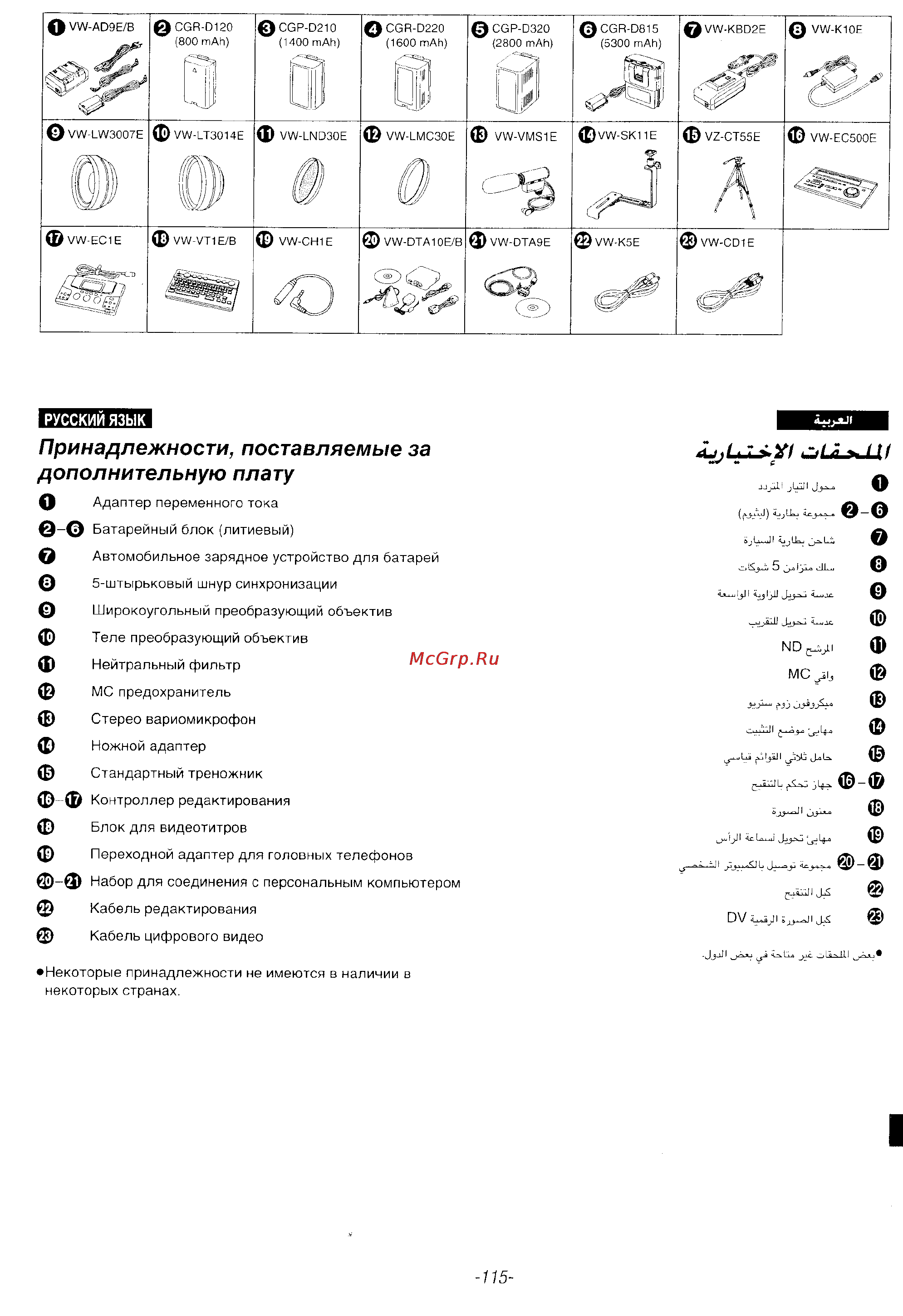 Panasonic NV-DS35EN [113/116] Принадлежности поставляемые за дополнительную плату