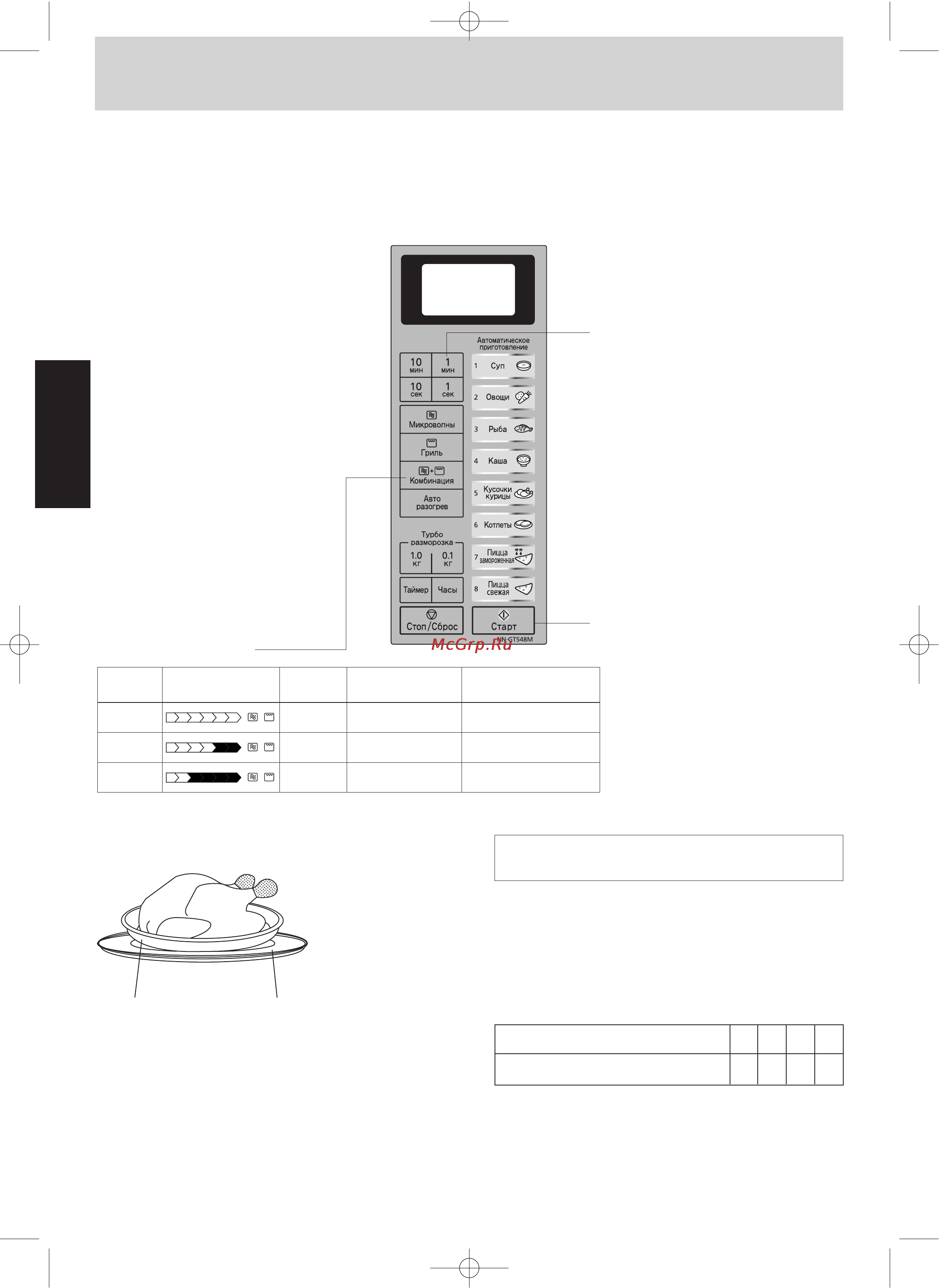 Panasonic NN-GT548 [10/16] Работа в режиме комбинация с установкой времени