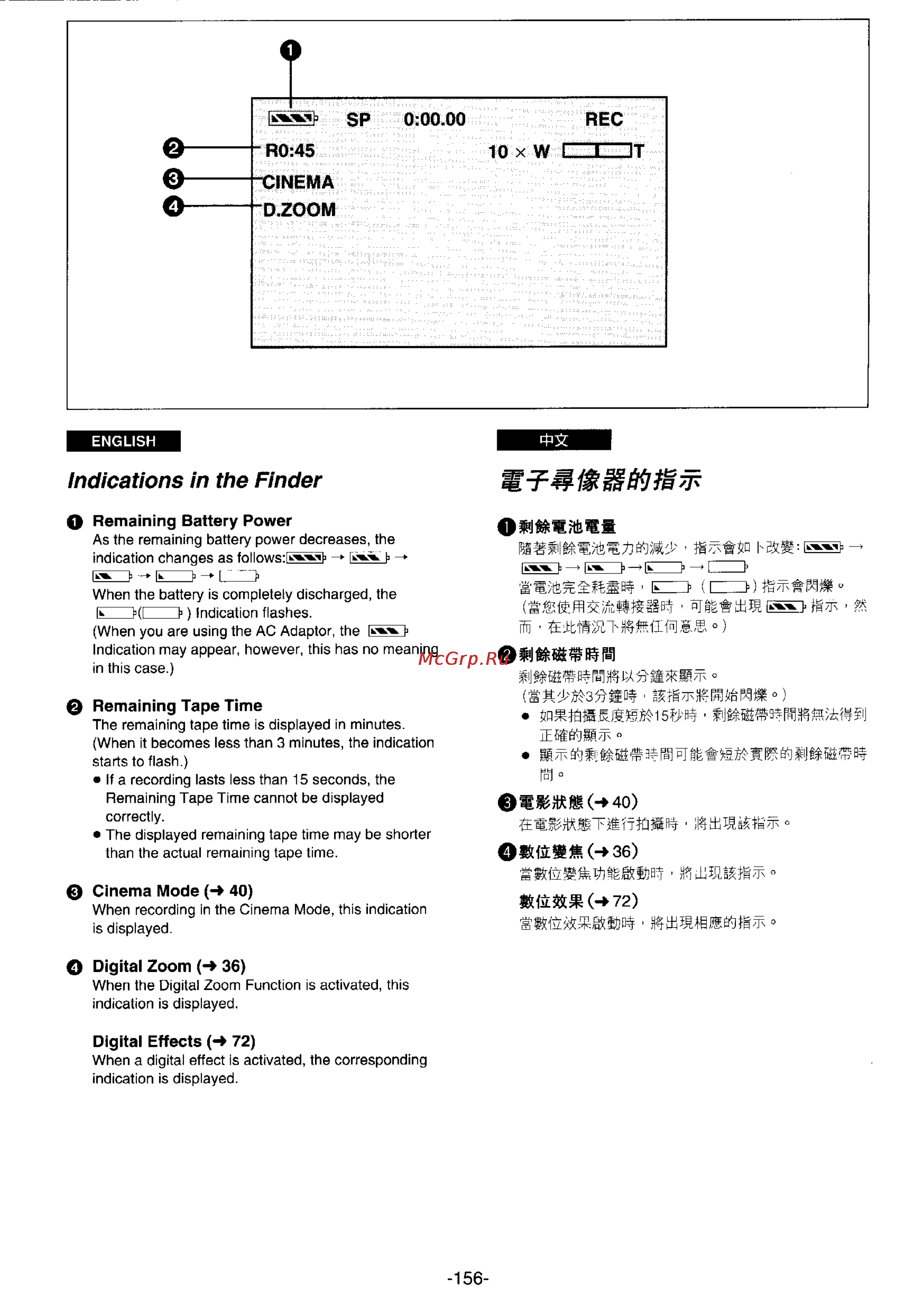 Panasonic NV-DS1EN [137/155] Indications in the finder