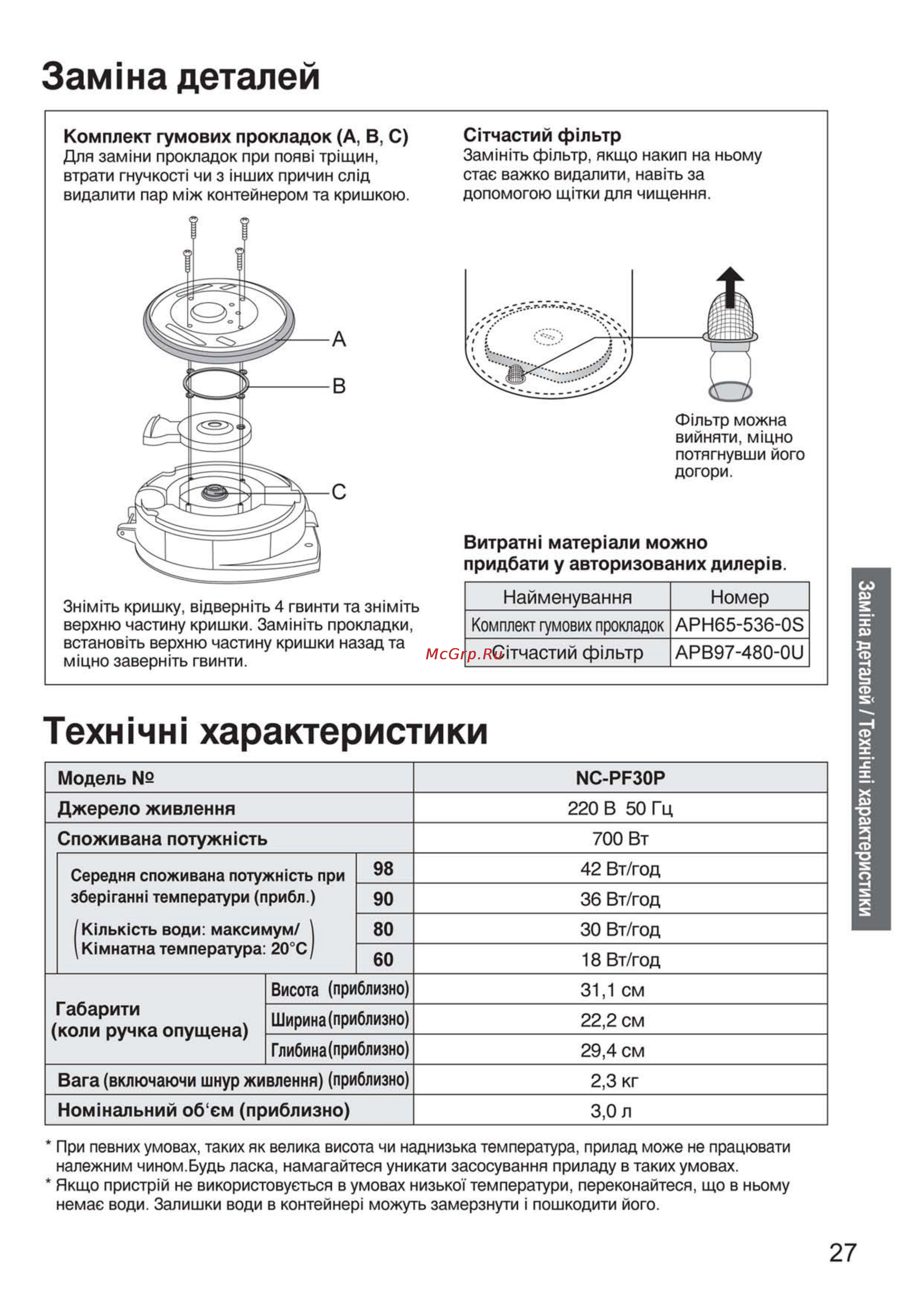 Panasonic NC-PF30 [27/28] Зам на деталей