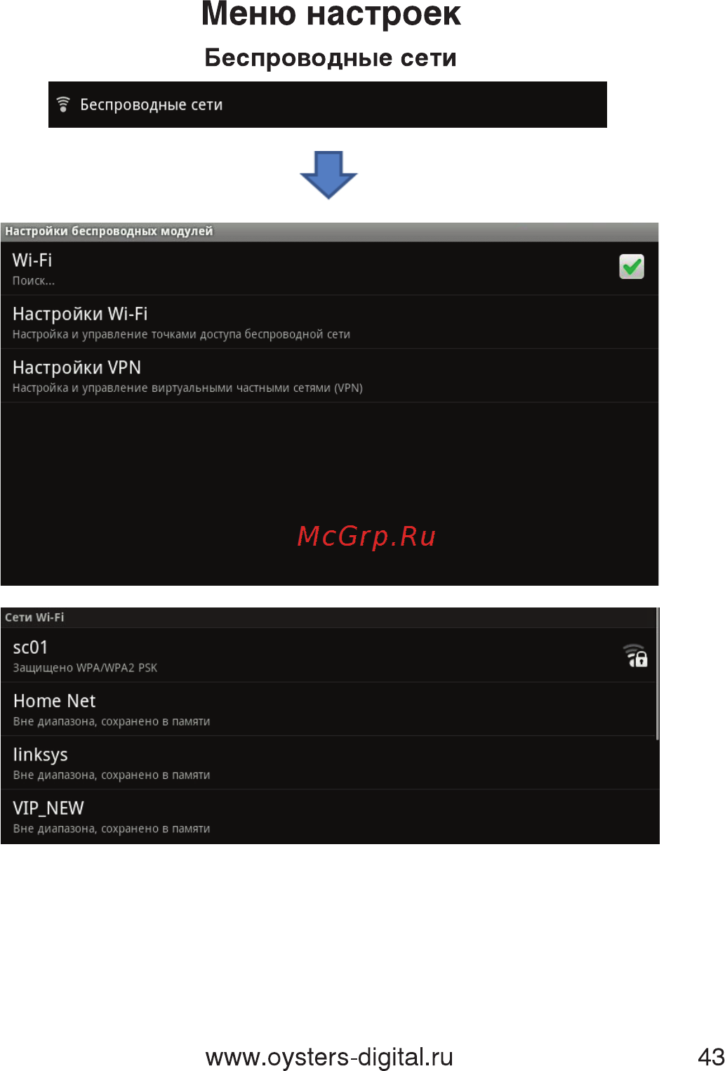 Oysters Readme 700 A [43/61] Меню настроек