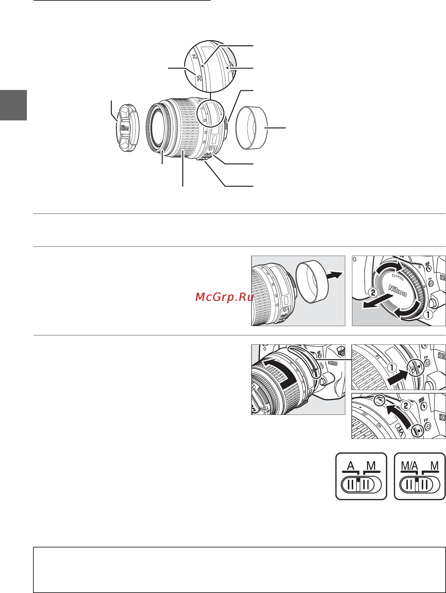 Nikon D3000 KIT AF-S DX18-55VR [34/216] Установите объектив