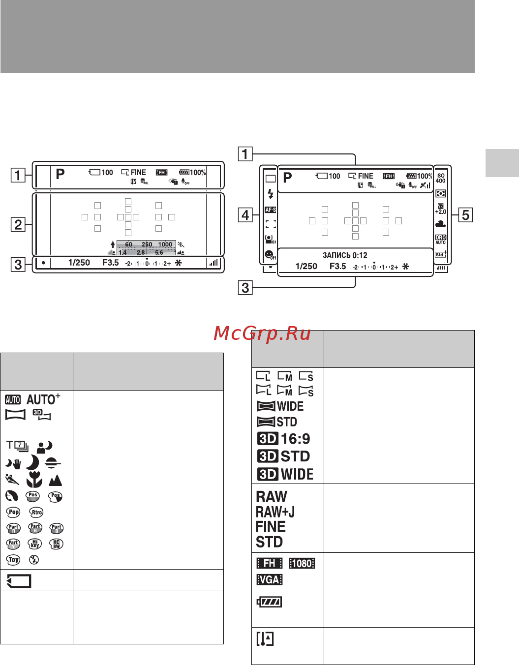 Sony SLT-A35Y 18-55+55-200 [45/226] Графическое отображение экран информации о режиме съемки для live view