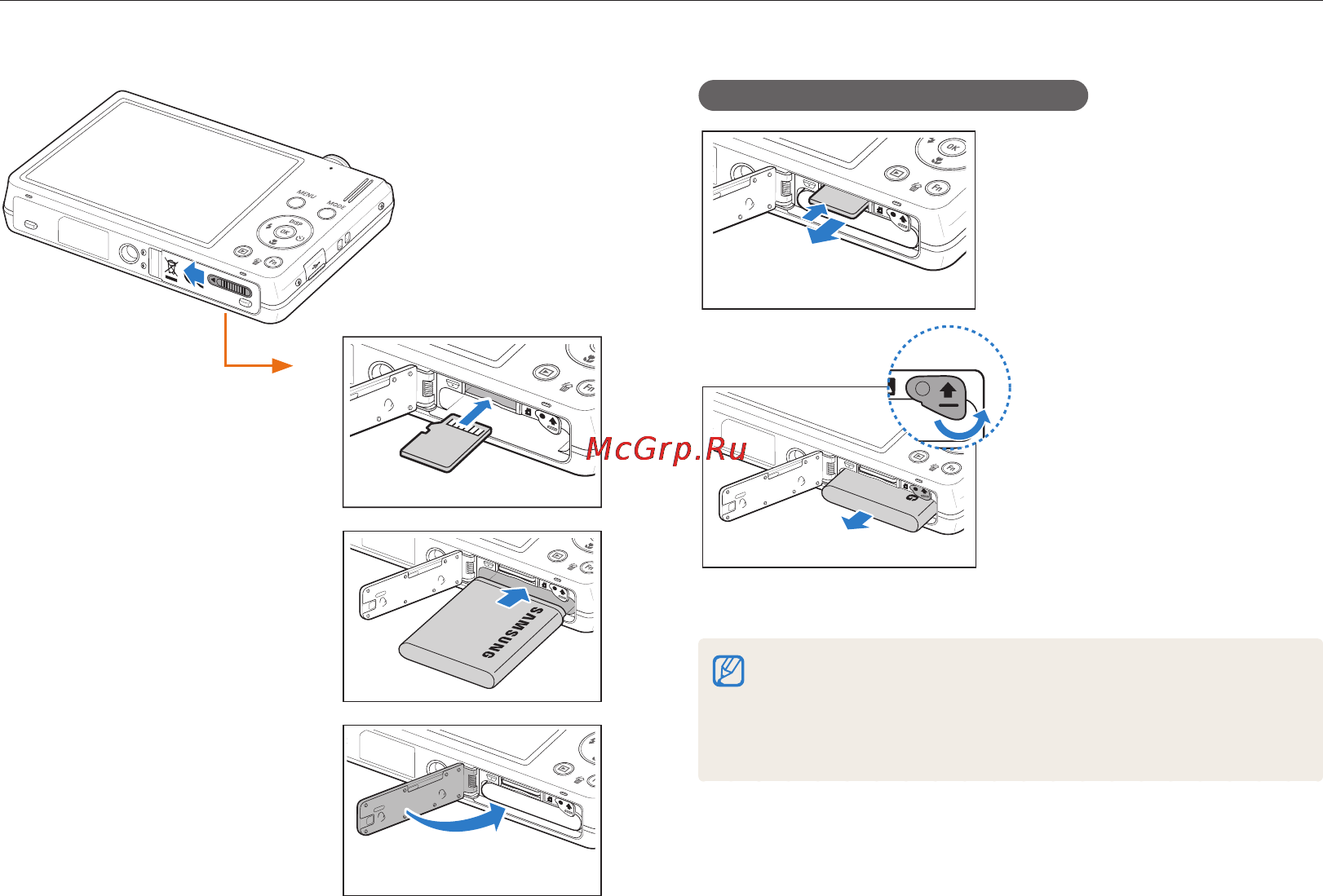 Samsung EC-ST93 Black [16/116] Установка батареи и карты памяти