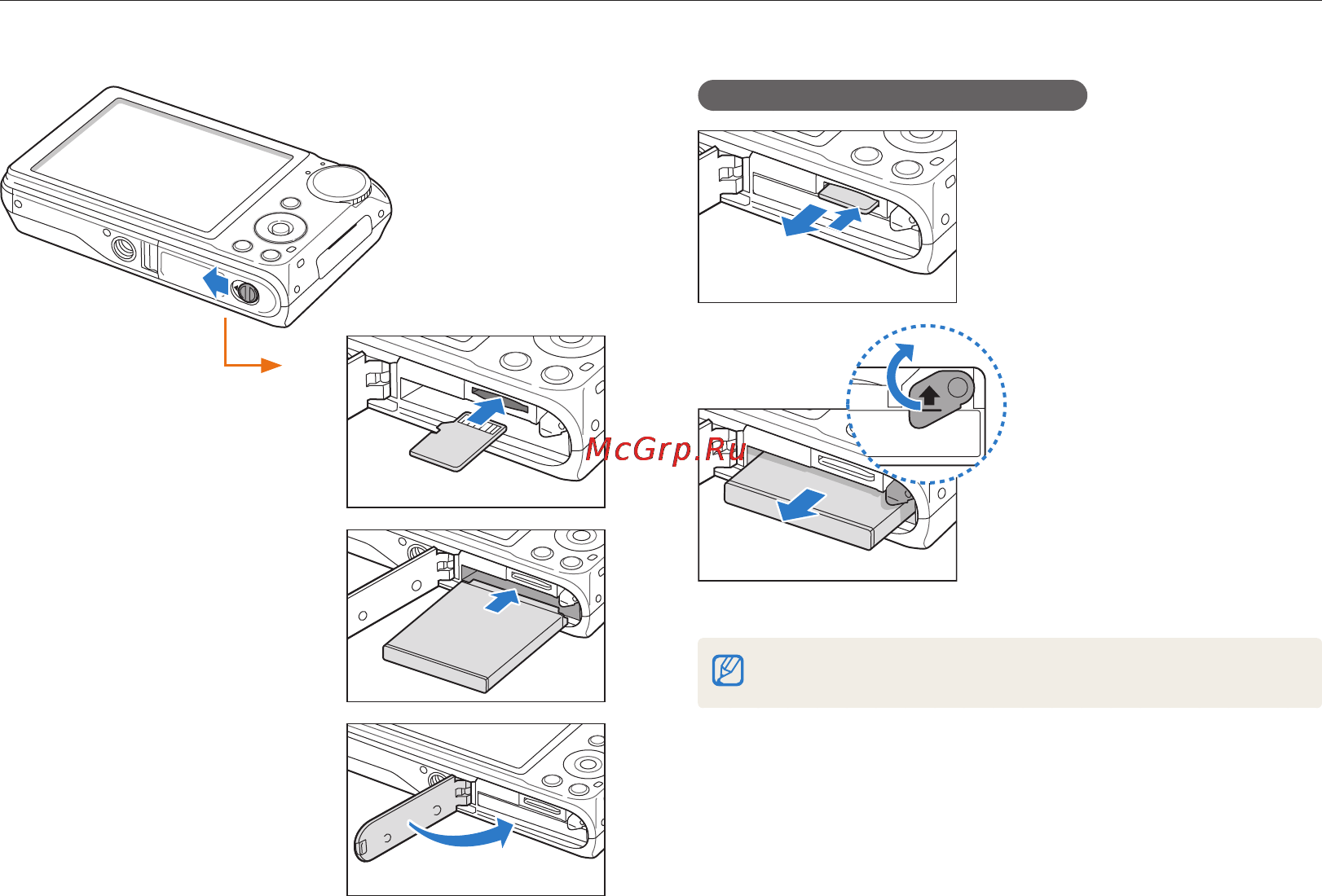 Samsung EC-PL150 Red [16/108] Установка батареи и карты памяти