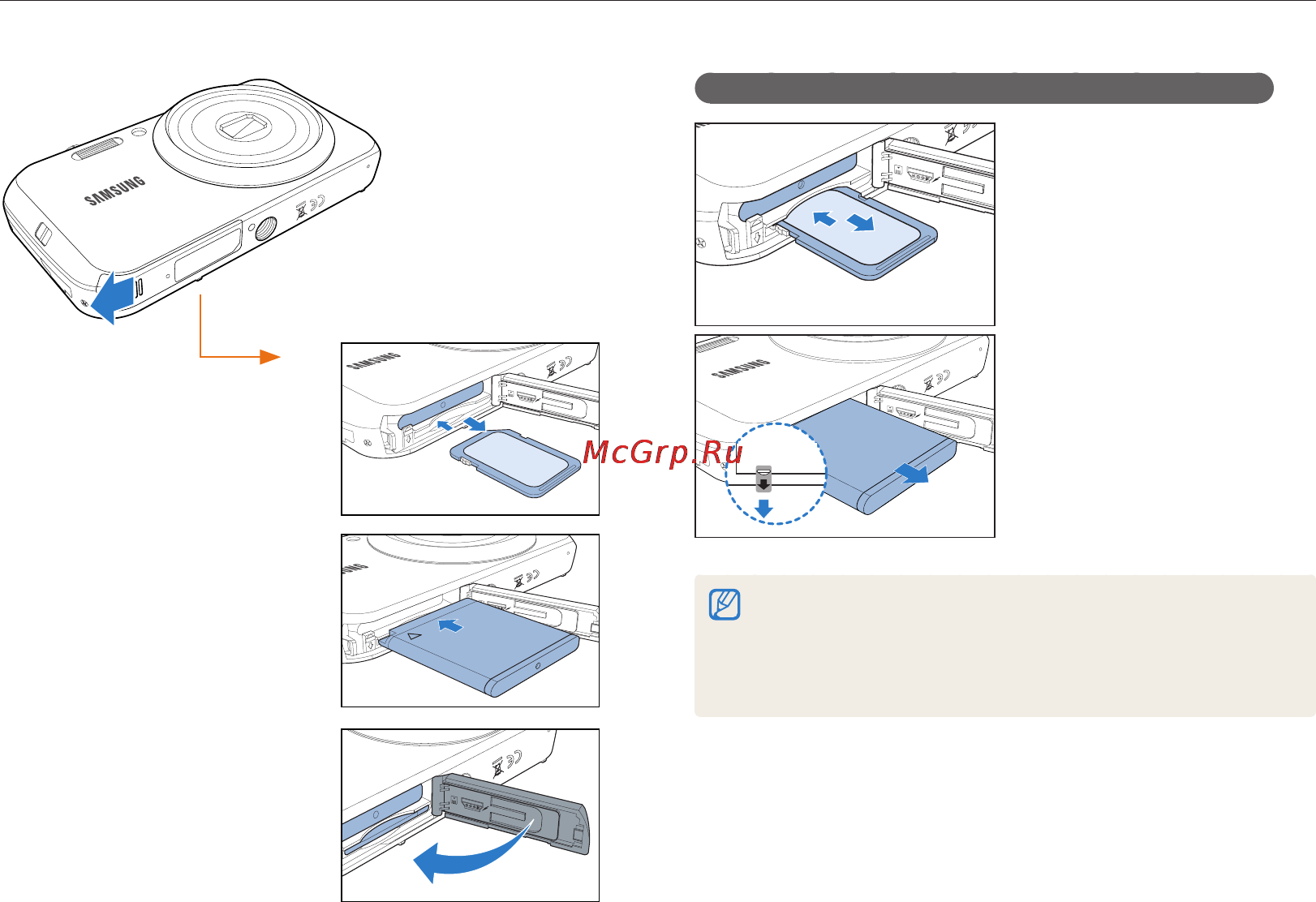 Samsung EC-PL20 Red [16/105] Установка аккумуляторной батареи и карты памяти