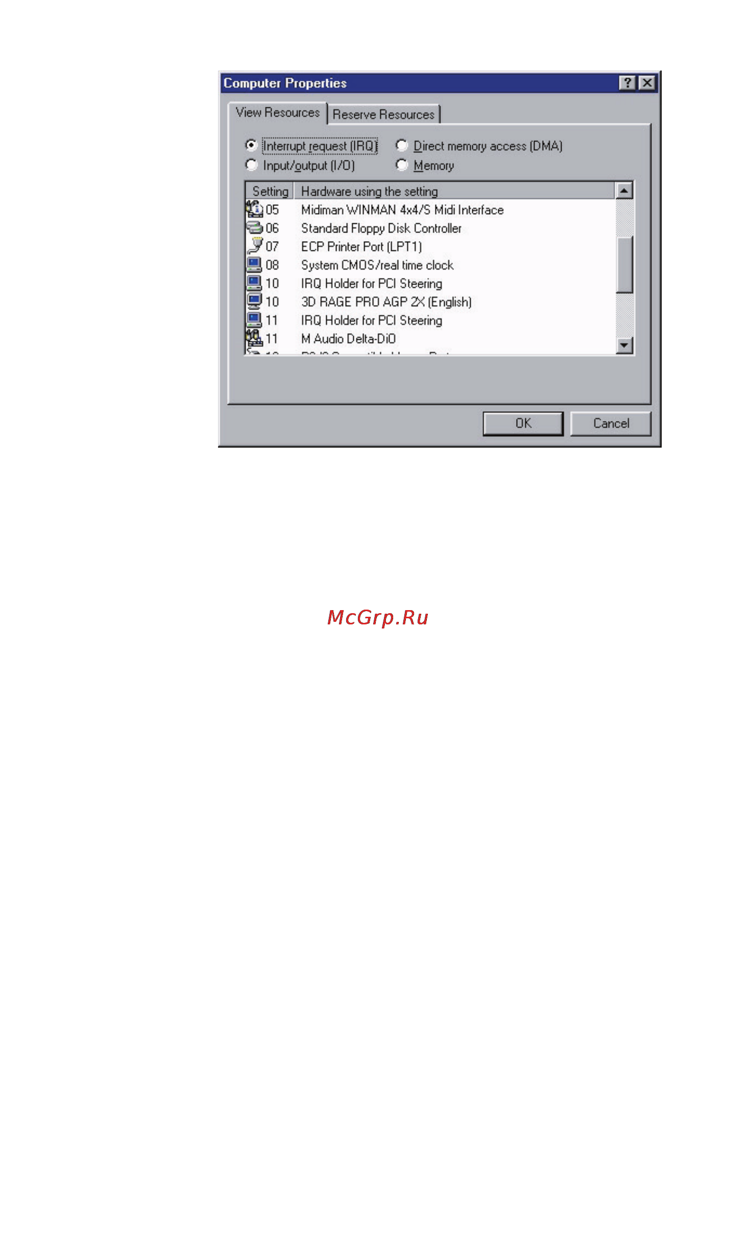 M-Audio Delta DiO 2496 [21/24] If the delta dio has requested an irq in use by another pci device but there are other irqs available moving the delta dio card to an alternate pci slot may help changing pci slots will cause the pnp system to recognize the card as new hardware and re establish it with a different irq some newer bios see your computer man ual allow the selection of an irq for each pci slot on the motherboard this can be very handy in resolving irq assignments for pci devices however if there are no irqs available some kind of reconfiguring or reprioritizing your system is in order optionally a second hardware configuration can be created for running two sets of hardware profiles see your windows documentation for help in this area