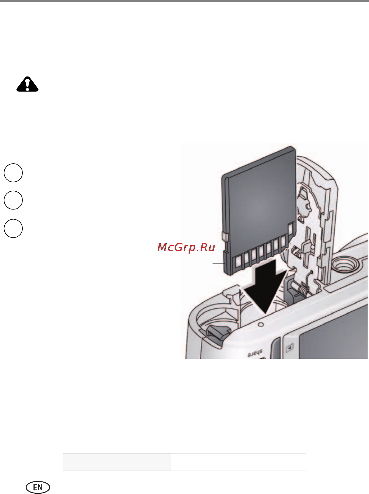 Kodak EASYSHARE C1530 Black [10/65] Storing pictures on an optional sd or sdhc card