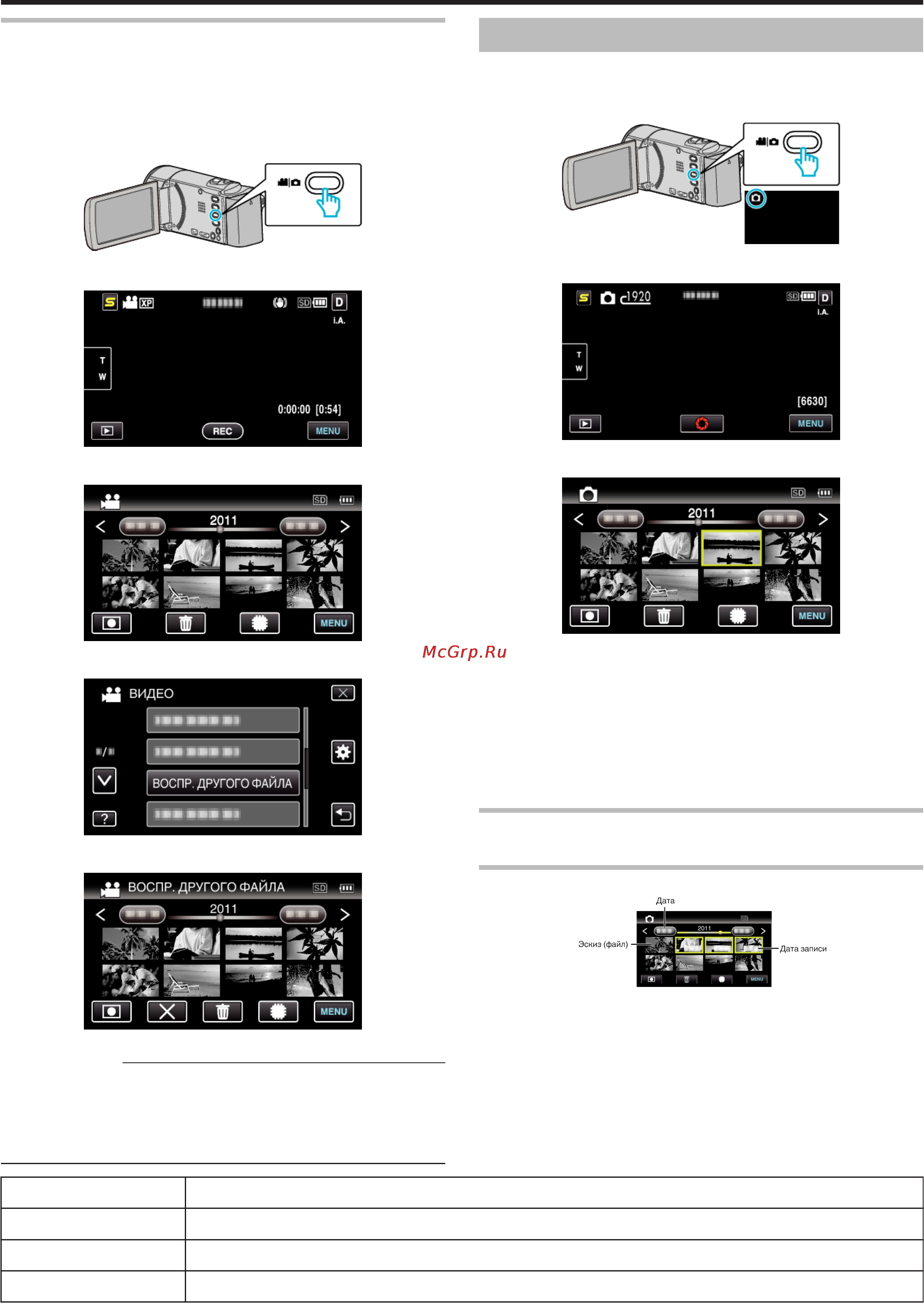 JVC GZ-HM446 [55/124] Воспроизведение видеофайлов с поврежденной информацией управления