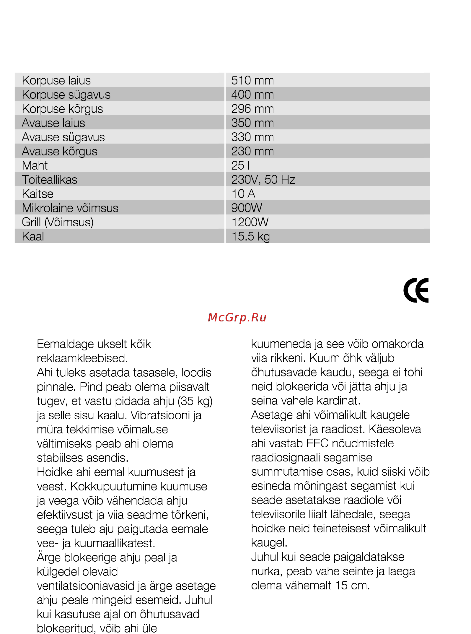 AEG MCD2541E-M [106/300] Paigaldamine paigaldamine