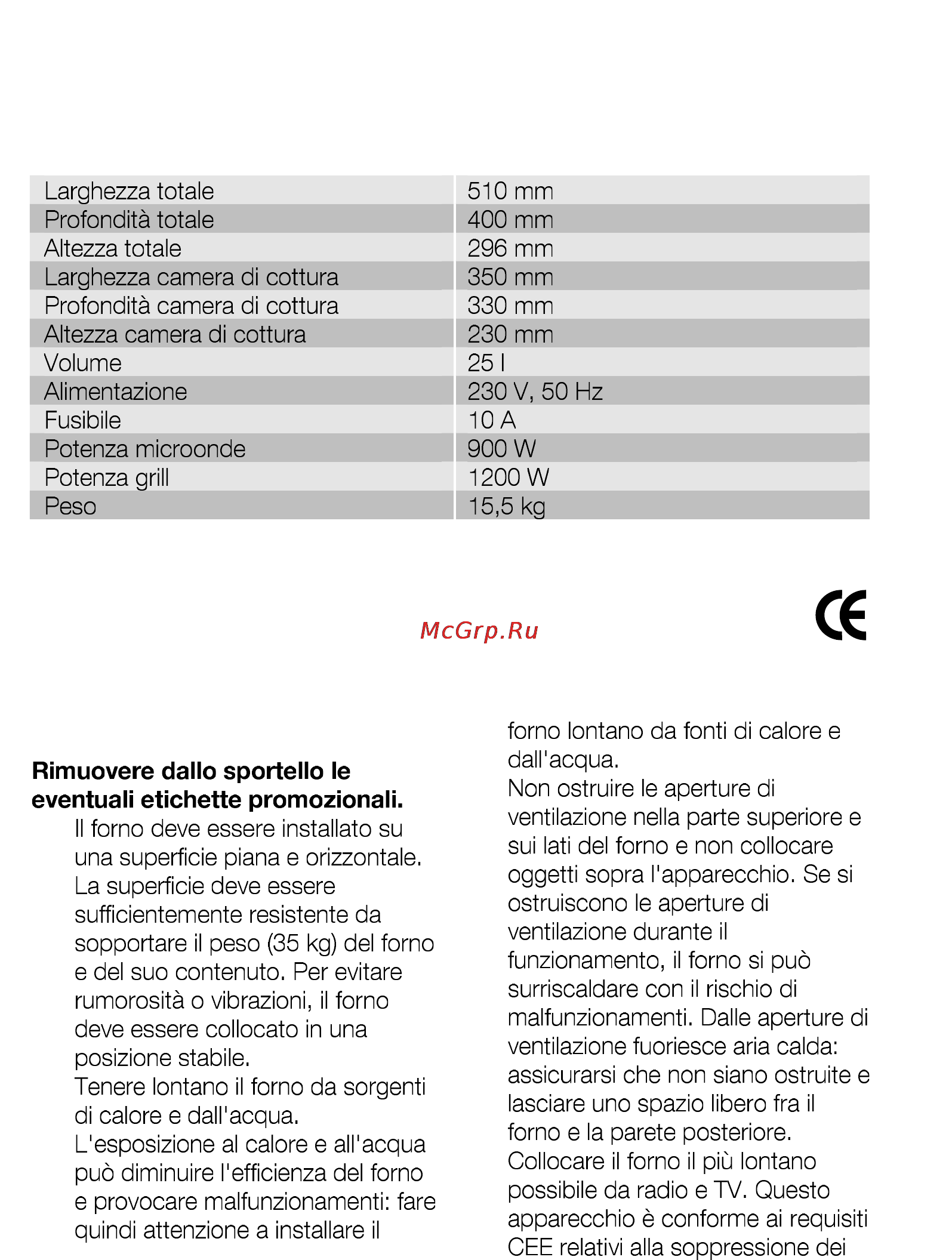 AEG MCD2541E-M [244/300] Dati tecnici