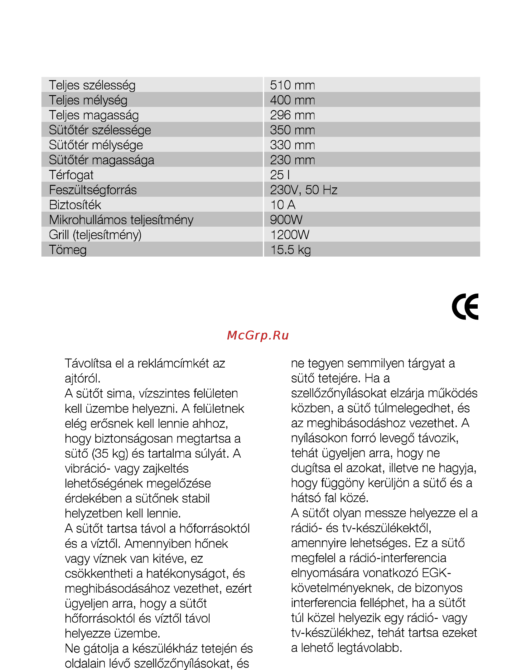 AEG MCD2541E-M [89/300] M ű szaki adatok