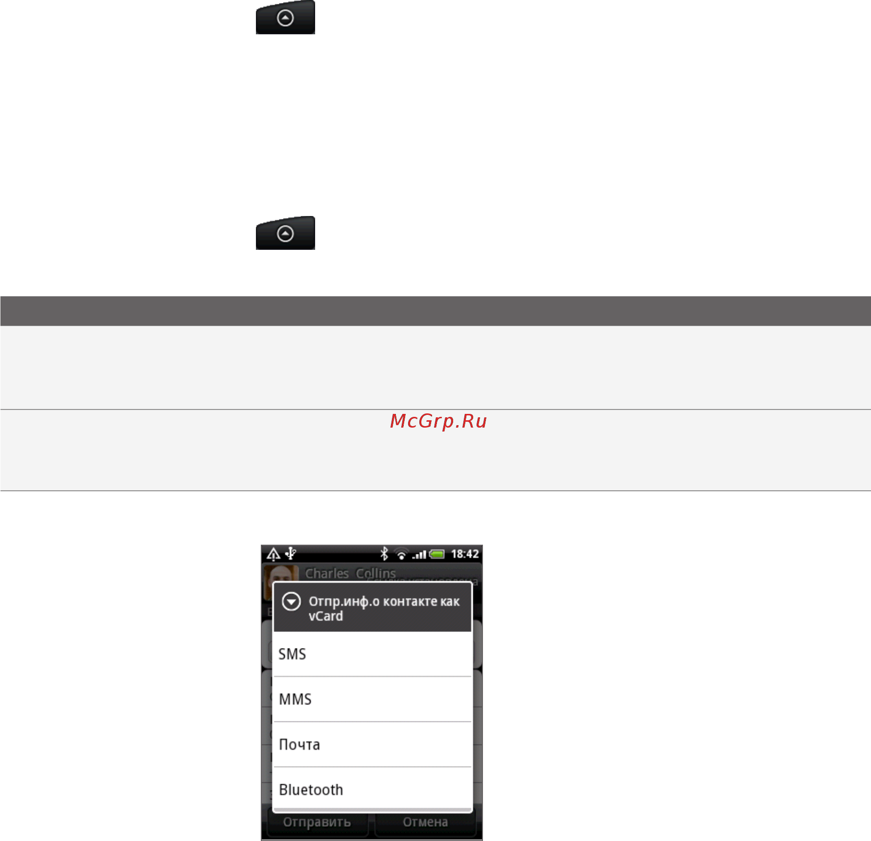 HTC A3333 Wildfire [55/192] Отправка сведений о контакте в виде vcard