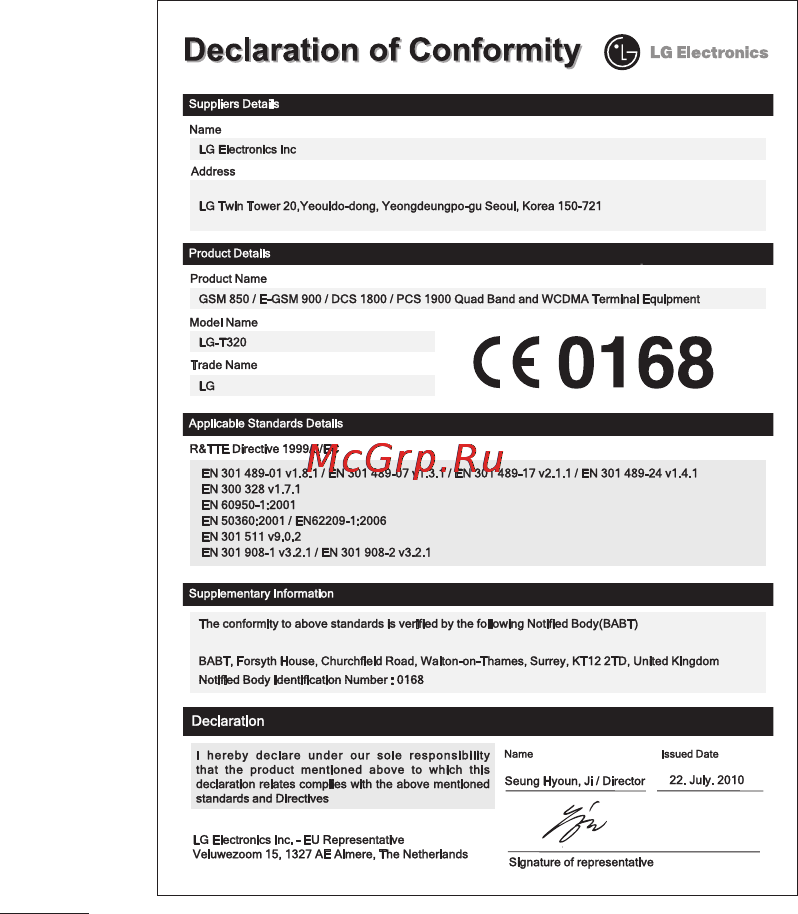 LG T320 Titan Black [79/91] Технічні дані