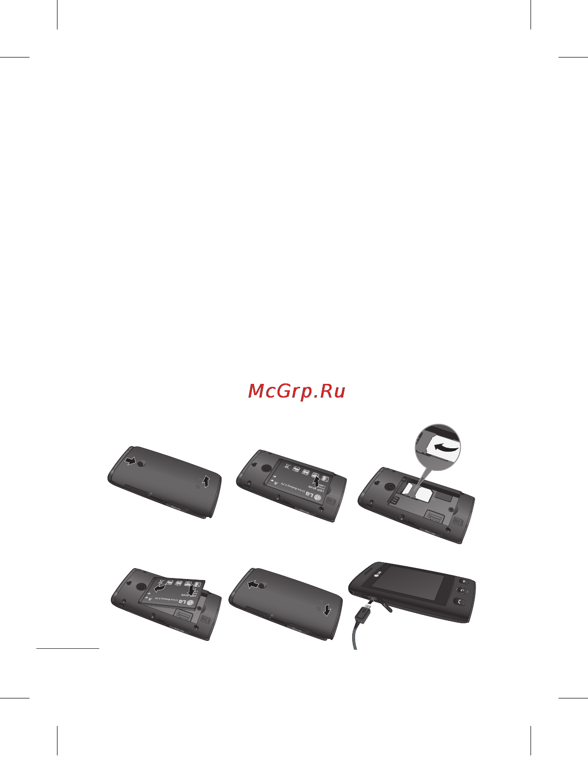 LG T300 Black Red [52/130] Встановлення sim карти та зарядження акумулятора