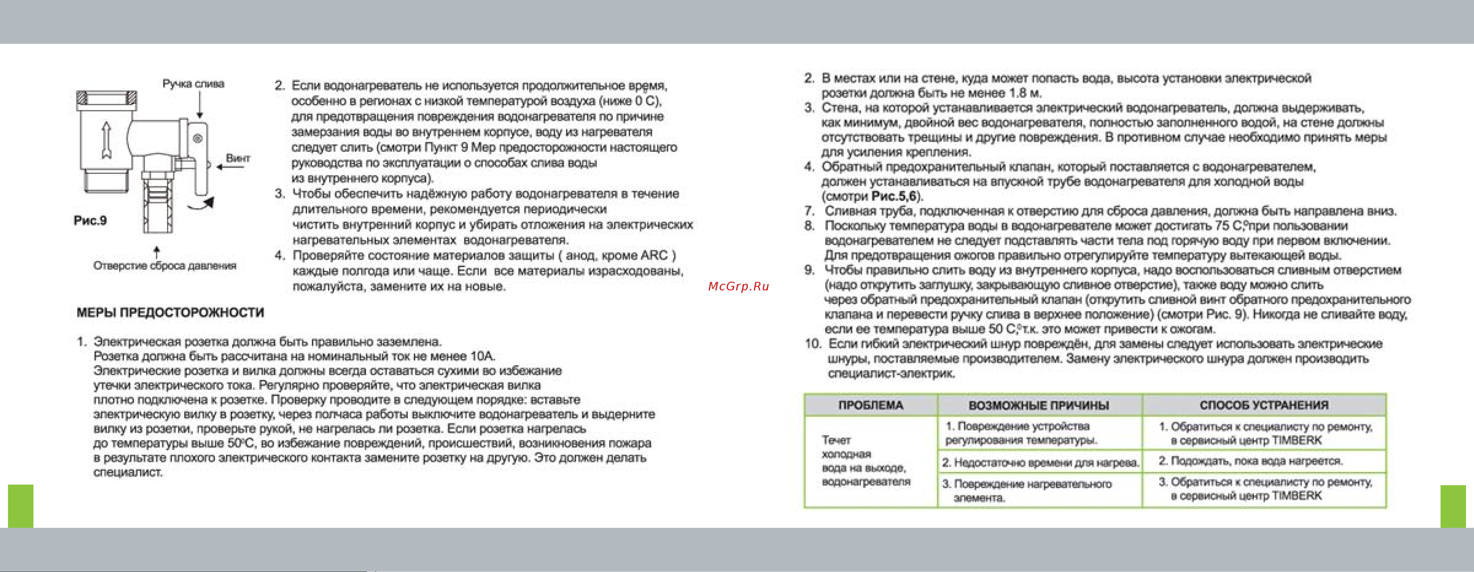 Timberk SWH ARE 105 V Инструкция по эксплуатации онлайн [7/10] 21361