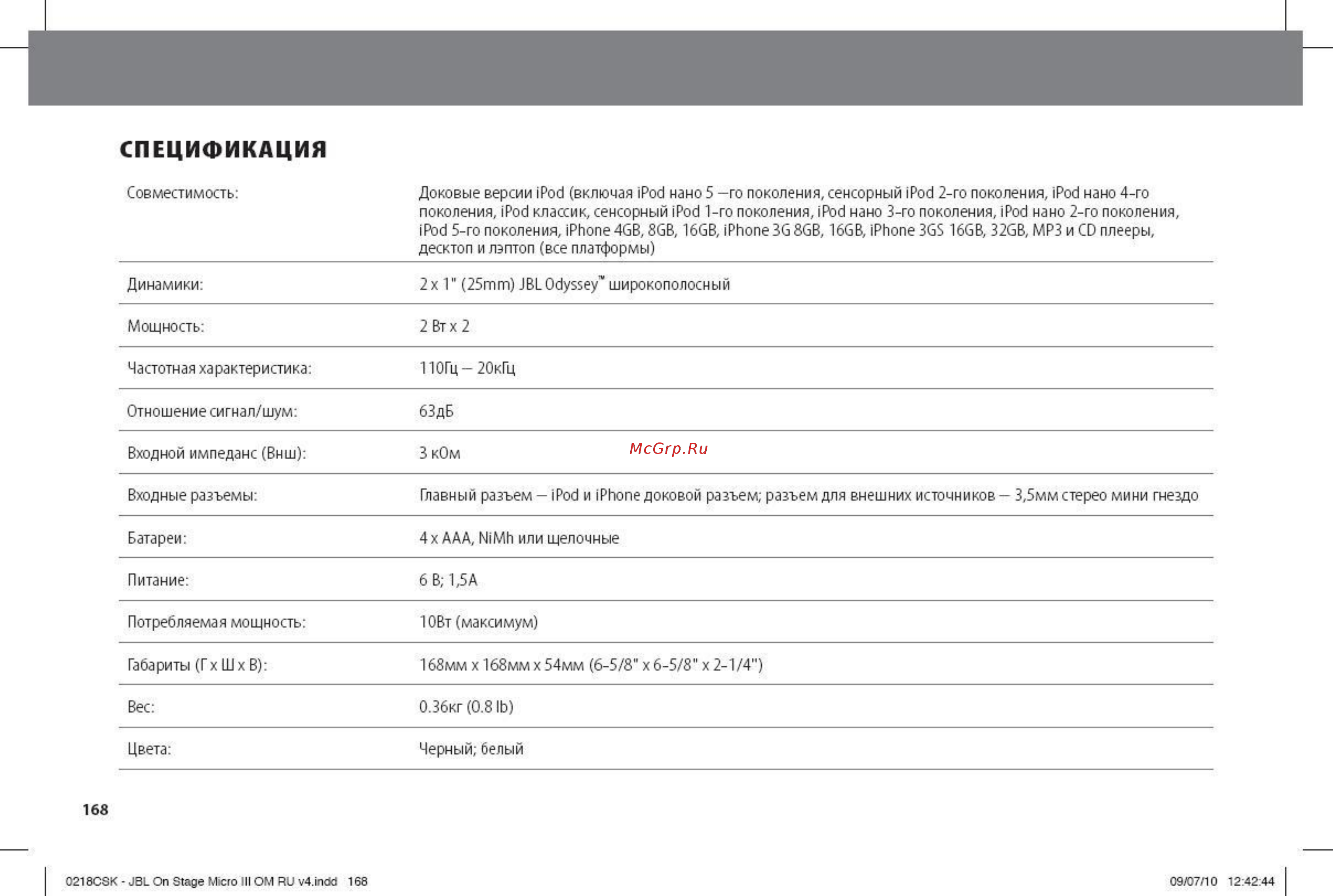 JBL On Stage Micro III White Инструкция по эксплуатации онлайн [12/13] 21071