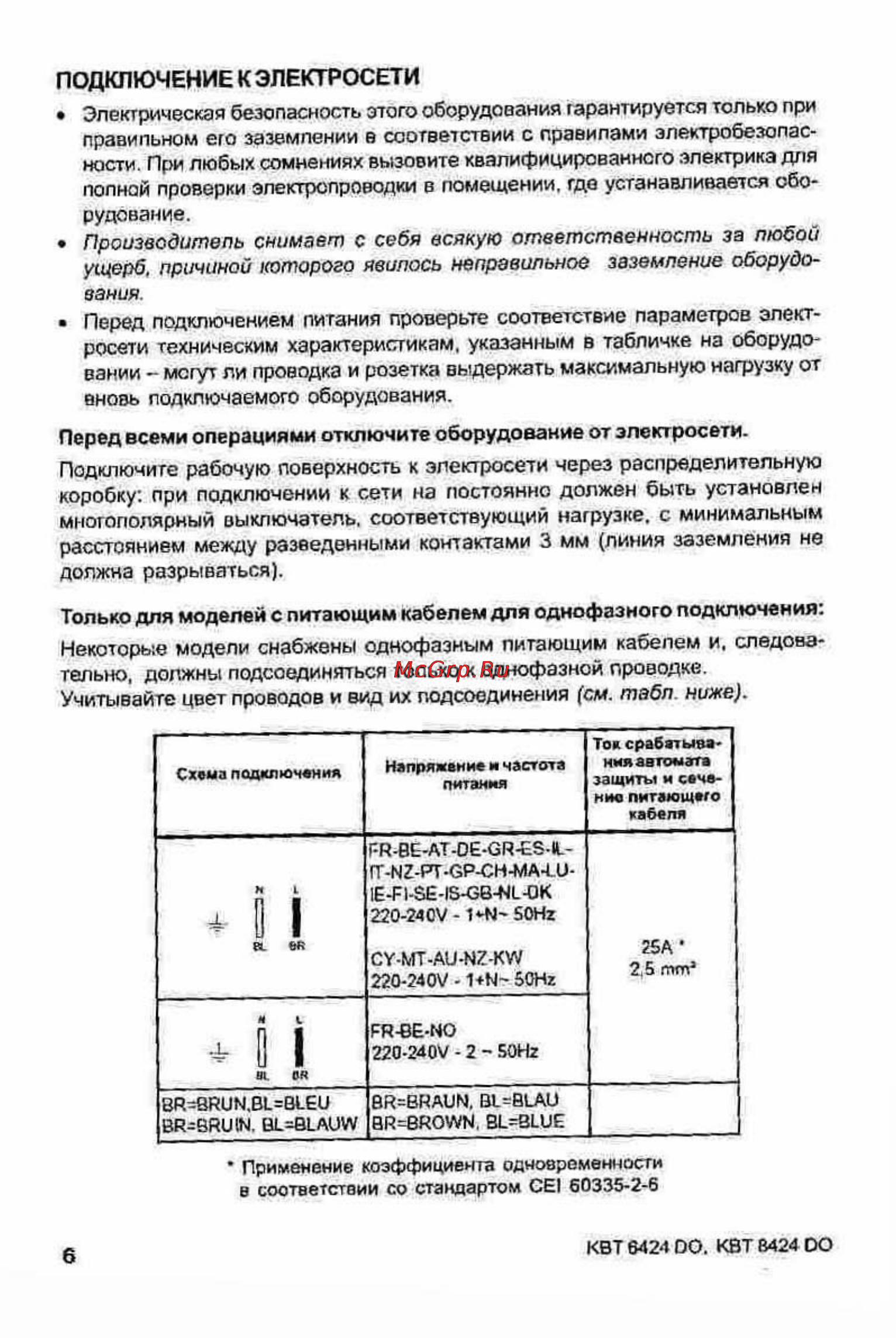 Ariston KBT 6424 [6/19] Подключение к электросети