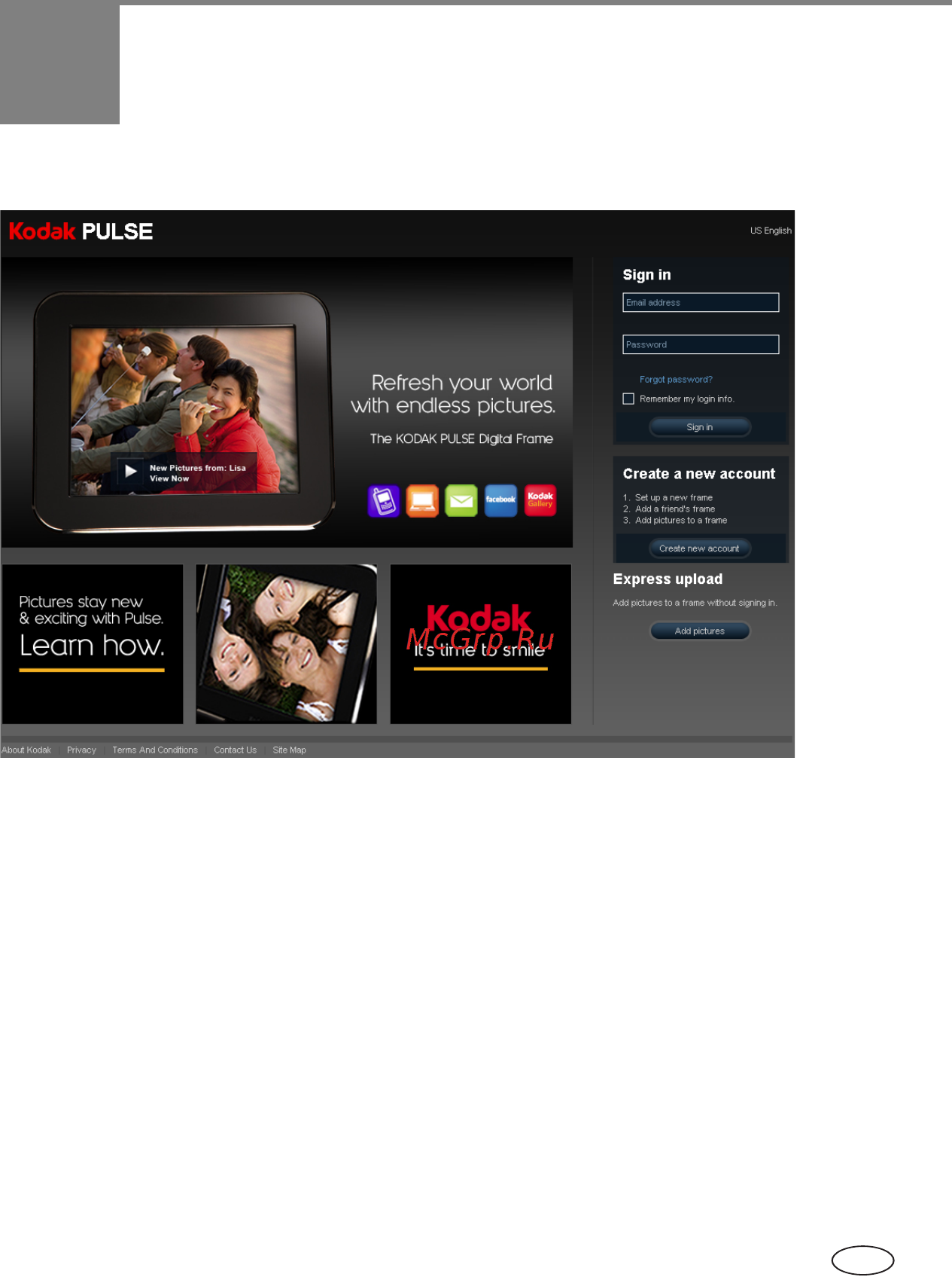 Kodak Pulse W730 [23/45] Учетная запись на сайте