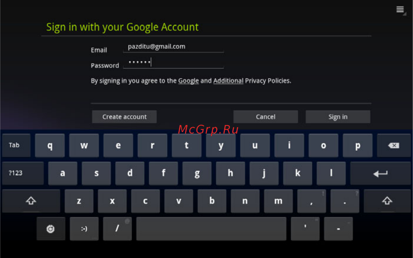 Google Android 3.0 [11/140] Signing into your google account