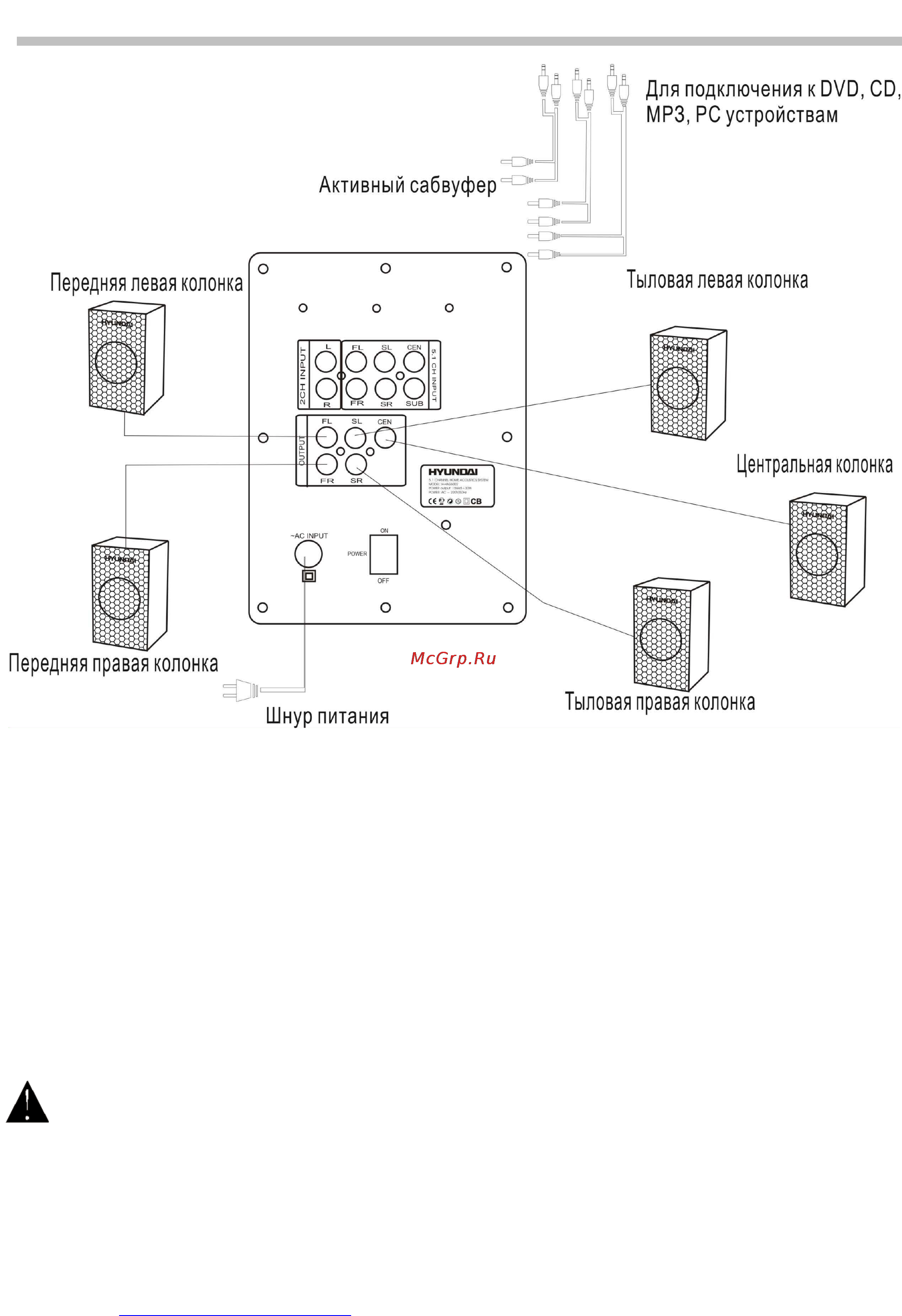 Hyundai H-HAS6002 [7/9] Подключение колонок