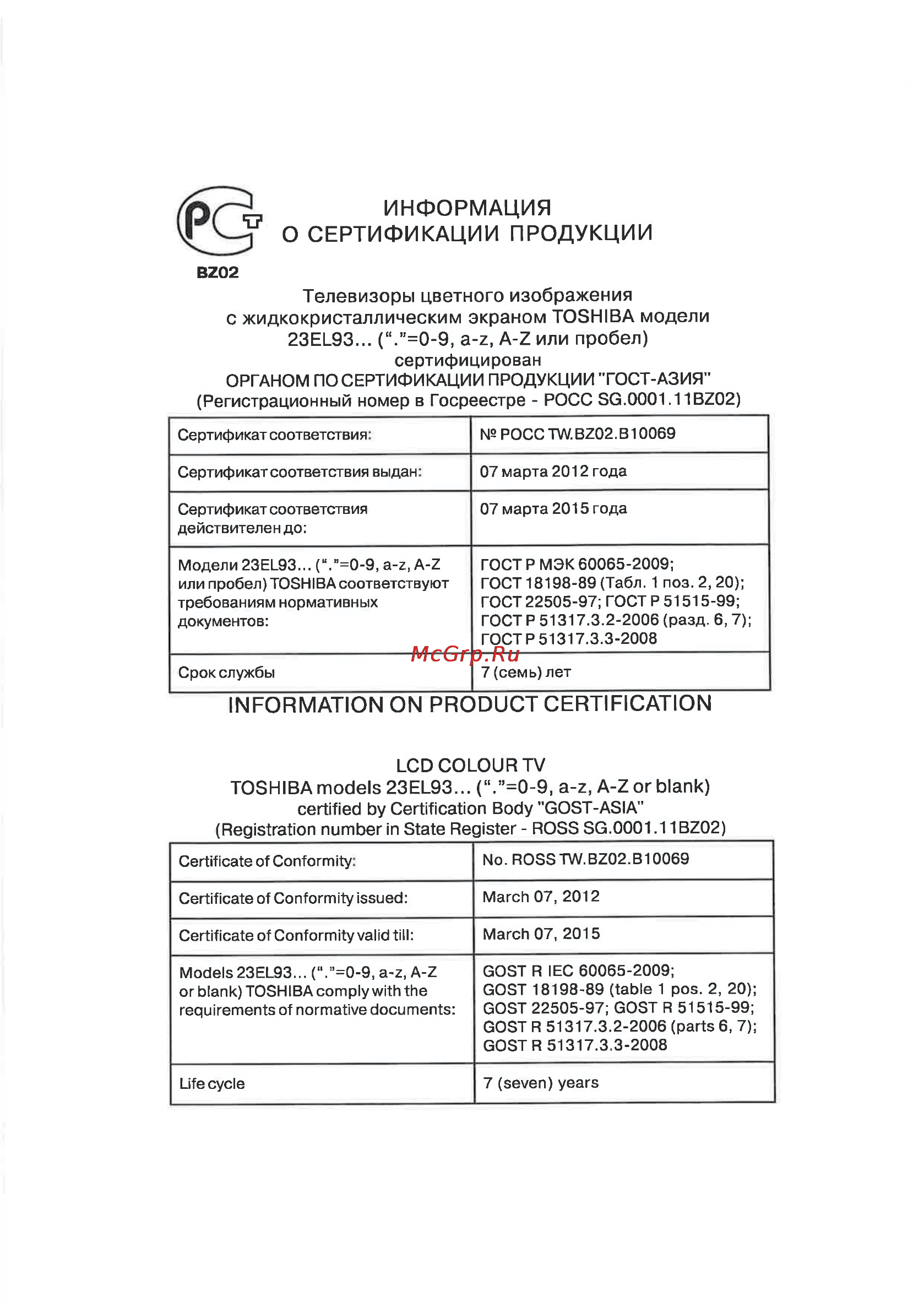Toshiba 32HL933R Инструкция по эксплуатации онлайн [73/78] 22784
