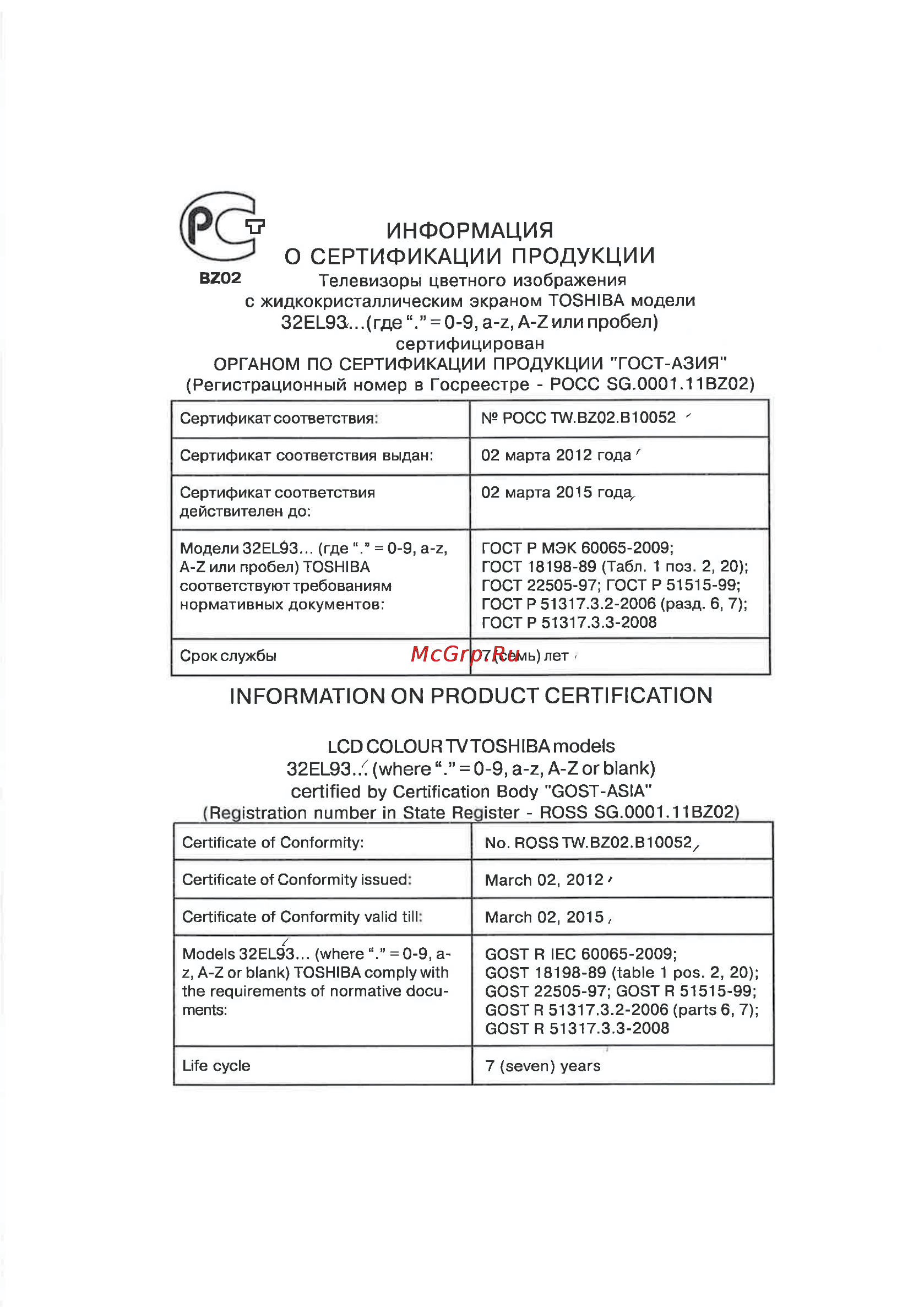 Toshiba 32HL933R Инструкция по эксплуатации онлайн [77/78] 22784