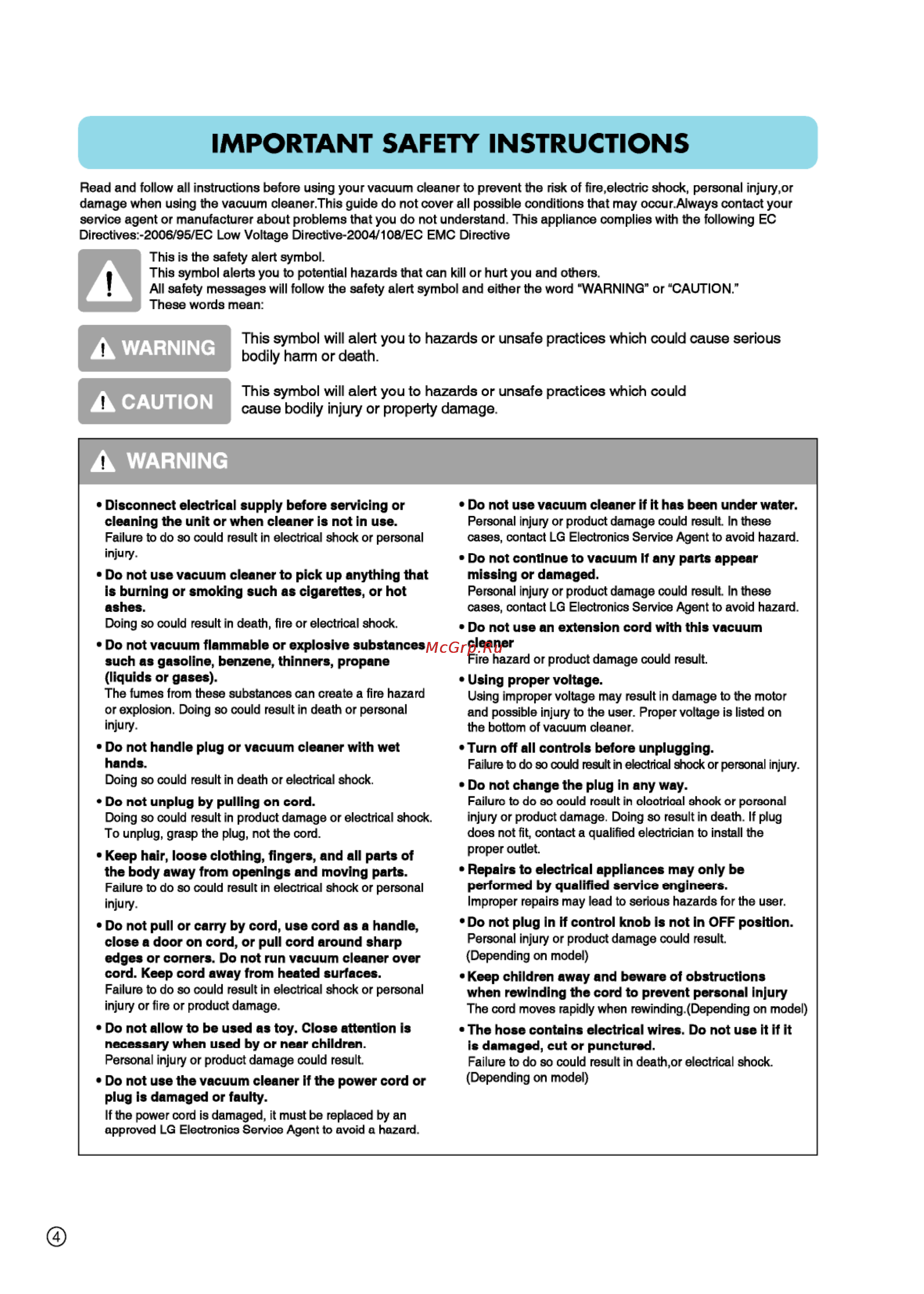 LG VK72101RU [5/33] Important safety instructions