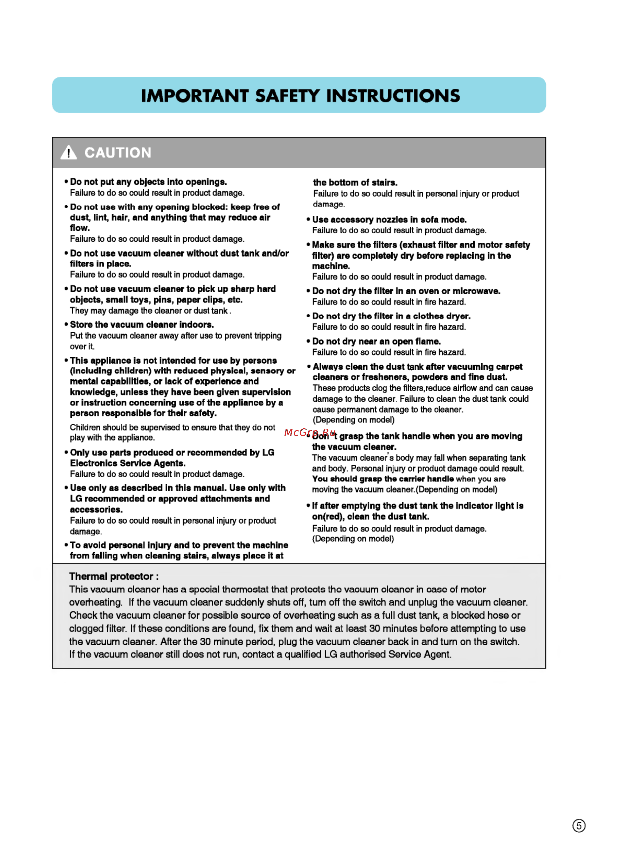 LG VK72101RU [6/33] Important safety instructions