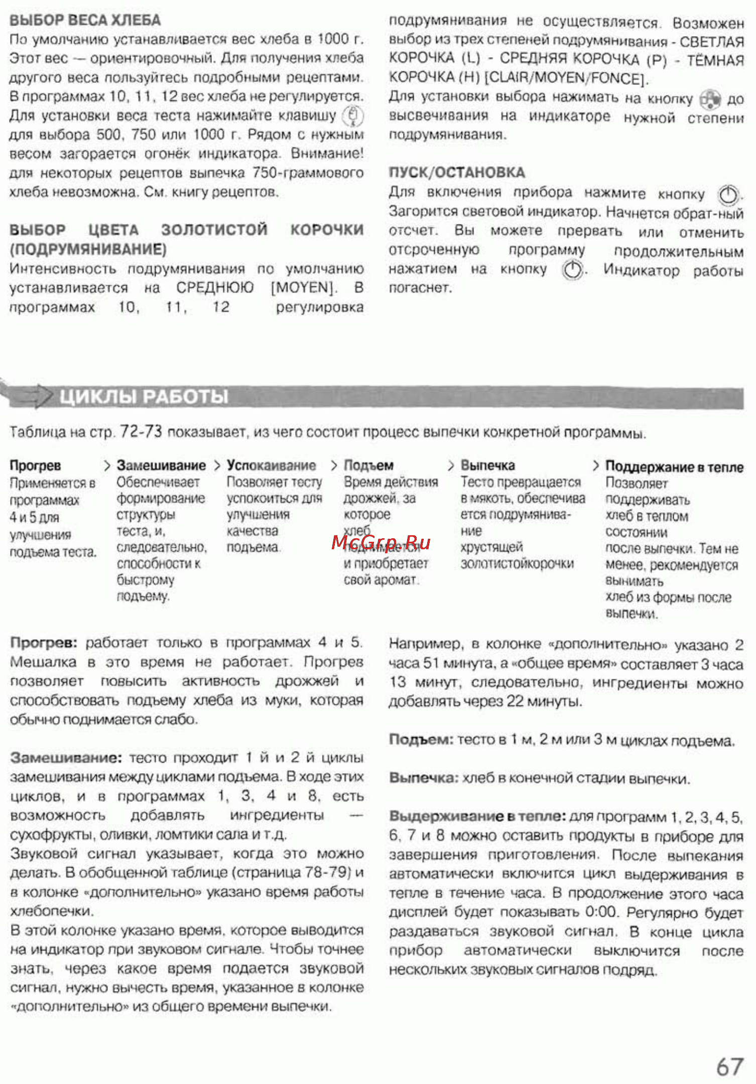 Moulinex OW 2000 [6/13] Циклы работы