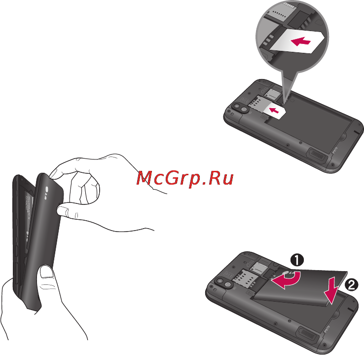 LG P970 Black [25/102] Установка sim карты и аккумулятора