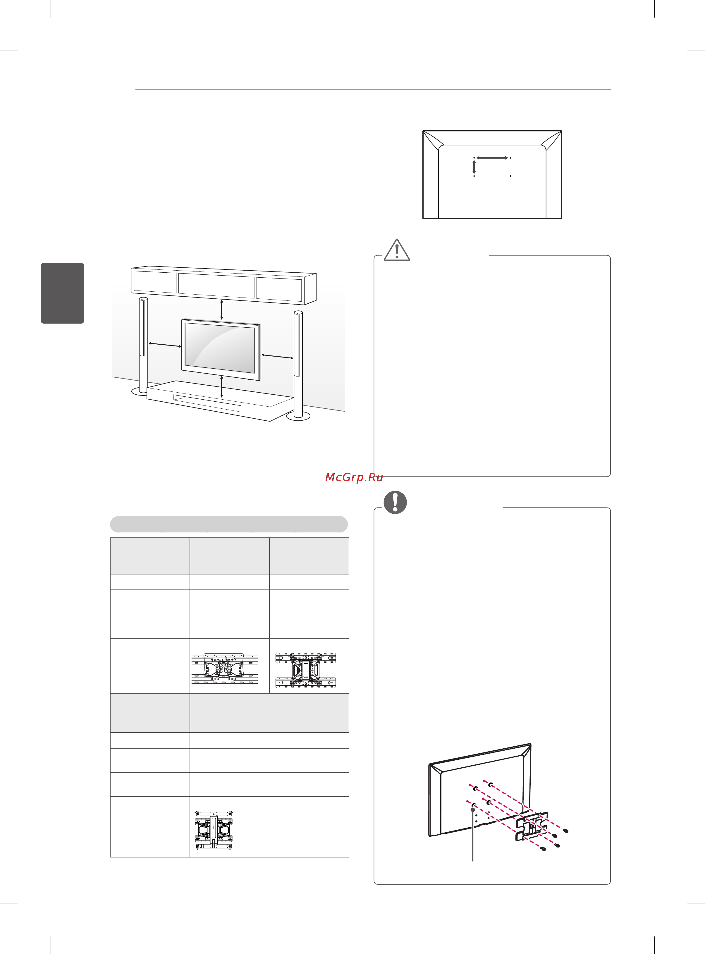 LG 42LA643V [94/134] Қабырғаға орнату