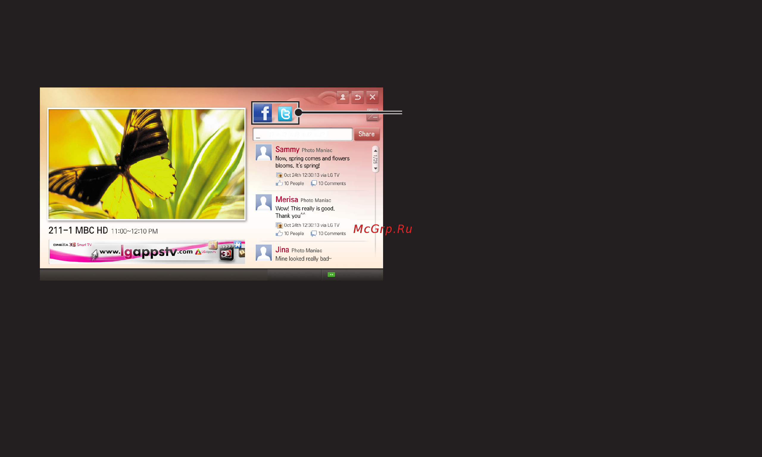 LG 42PM4700 [94/144] Переключением между facebook и twitter