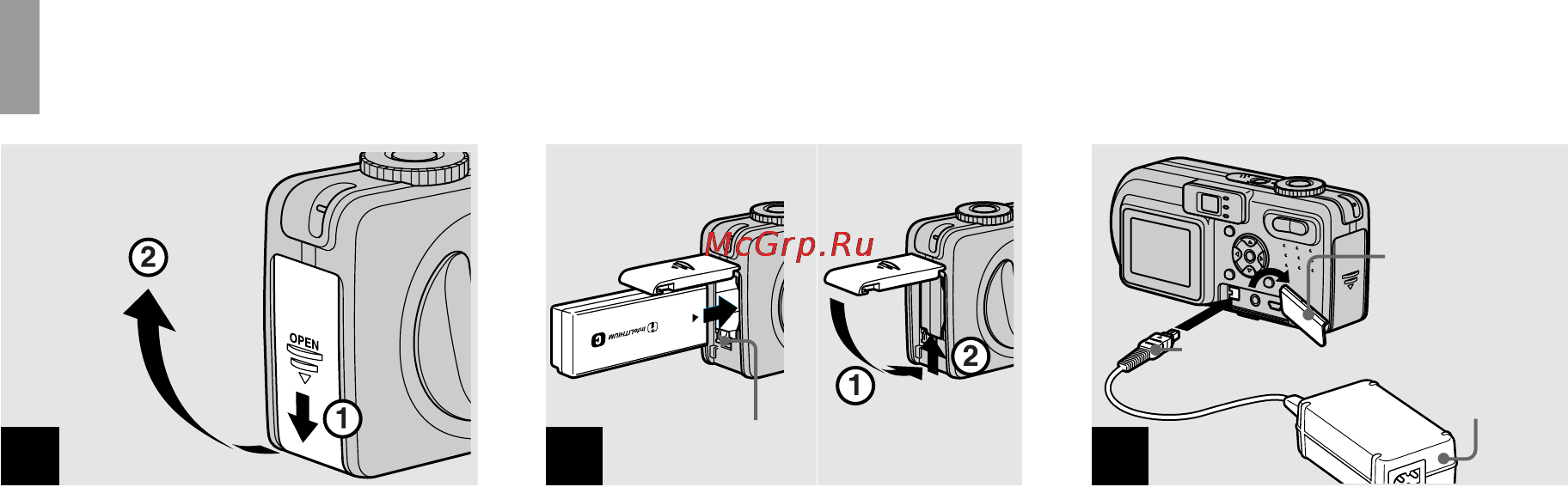 Sony DSC-P8 [10/136] Откройте крышку гнезда и подсоедините ac ls5 сетевой адаптер переменного тока прилагается к входному гнезду постоянного тока dc in вашего фотоаппарата