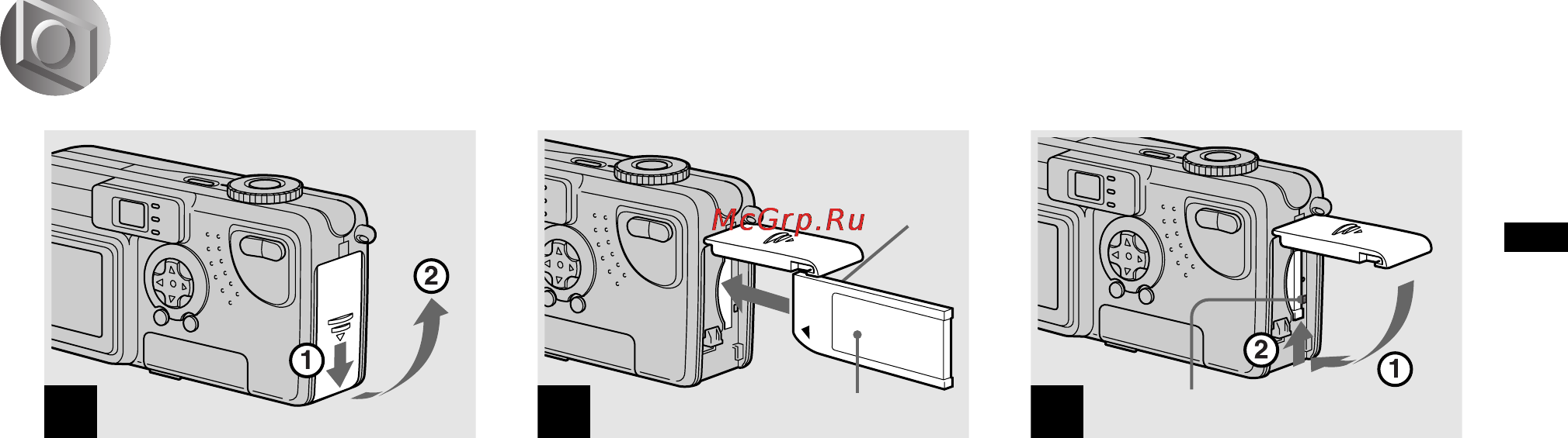 Sony DSC-P2 [17/208] Вставьте плату памяти memory stick