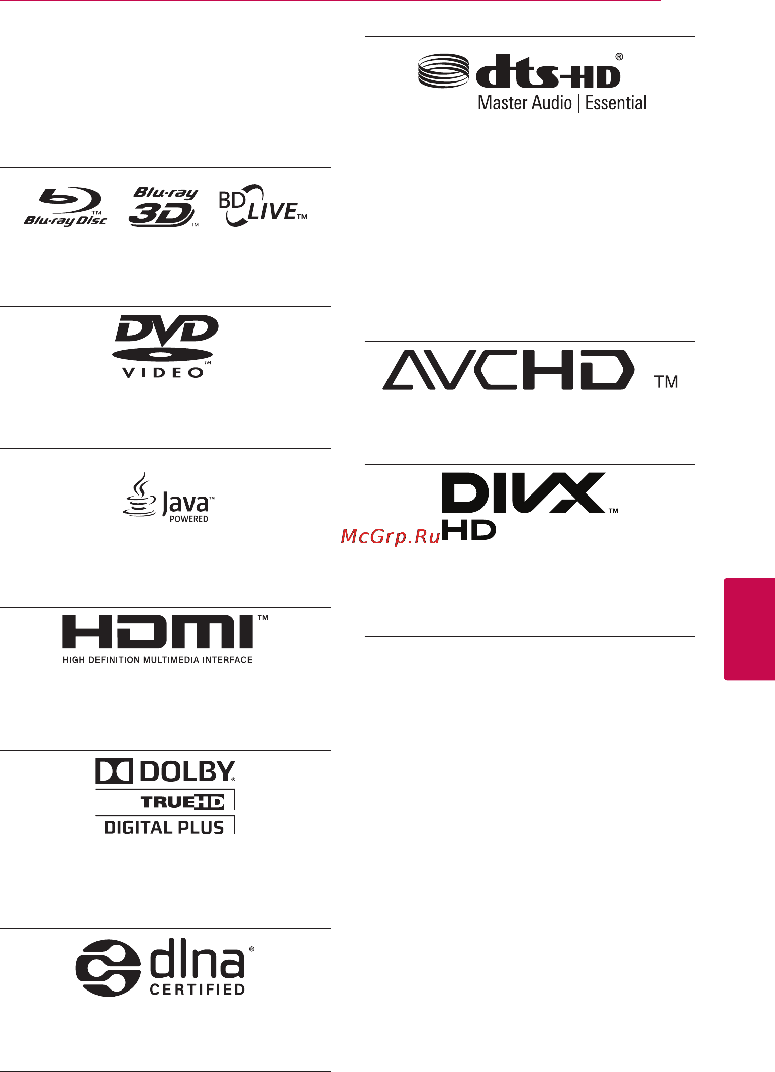 LG BH6420P [61/74] Зарегистрированные торговые марки и лицензии