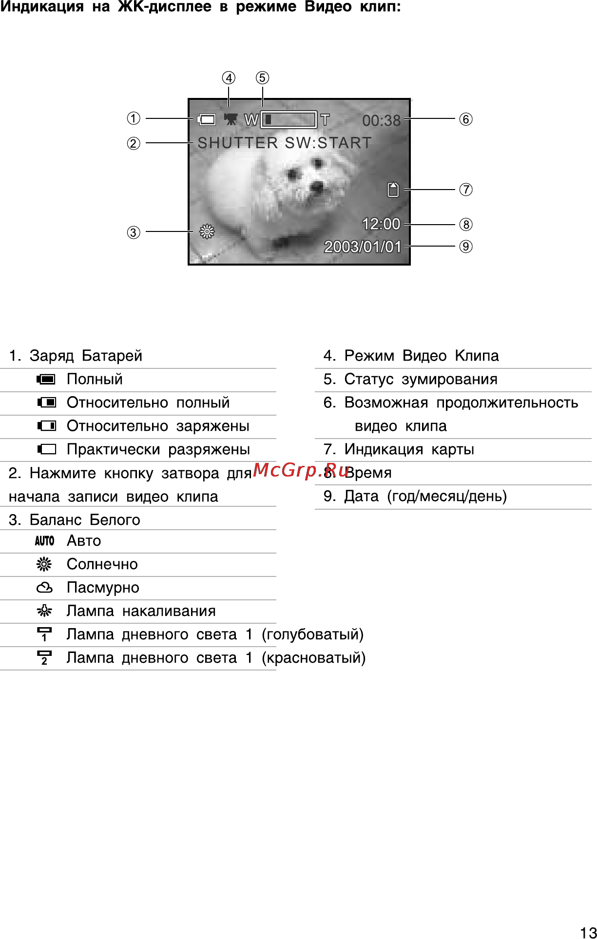 Rekam Presto 33i [14/58] Индикация на жк дисплее в режиме видео клип