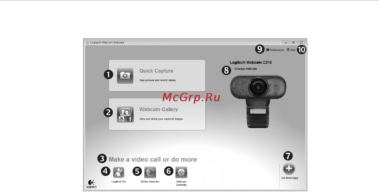 Logitech C210 [28/94] Poruszanie się po oprogramowaniu logitech webcam software