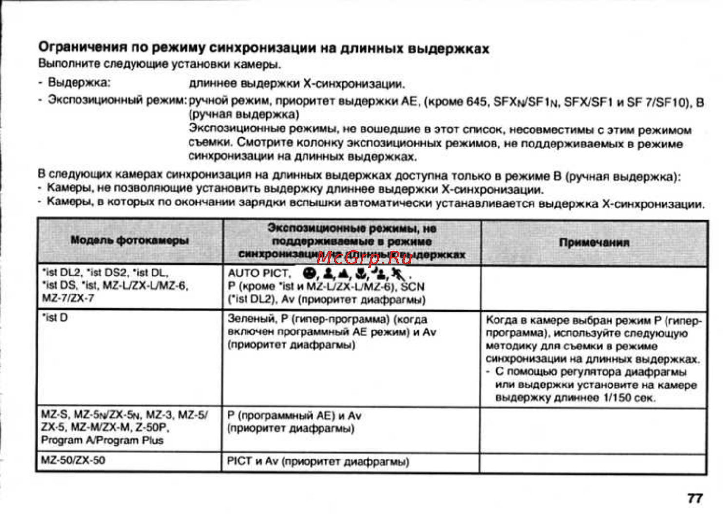 Pentax AF-540FGZ [79/96] Ограничения по режиму синхронизации на длинных выдержках