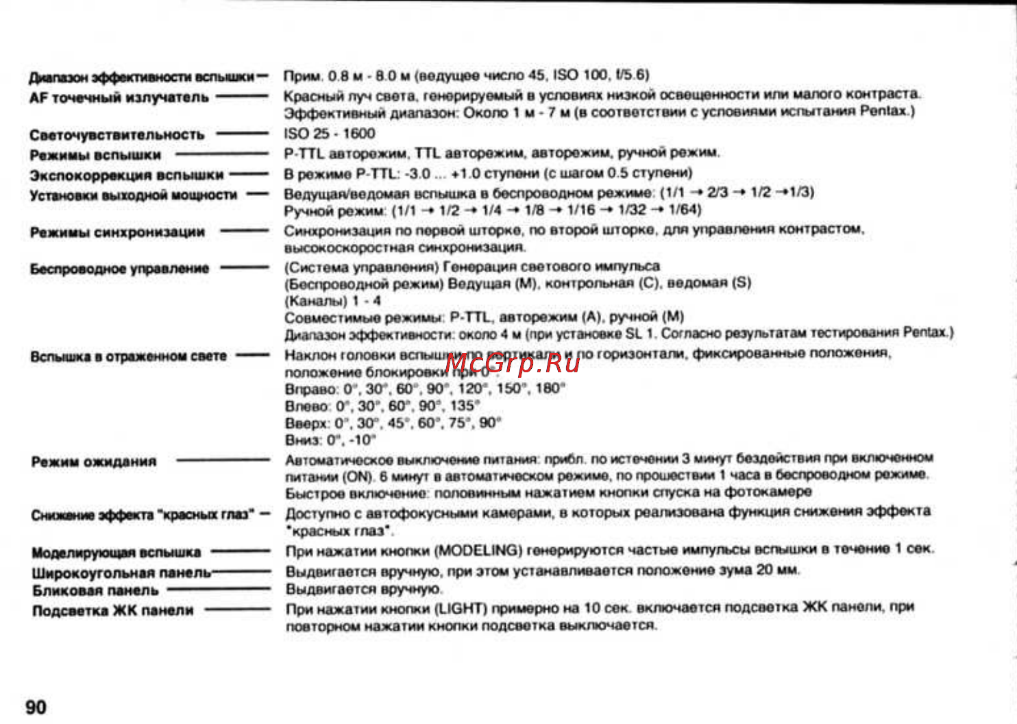 Pentax AF-540FGZ Инструкция по эксплуатации онлайн [92/96] 24755