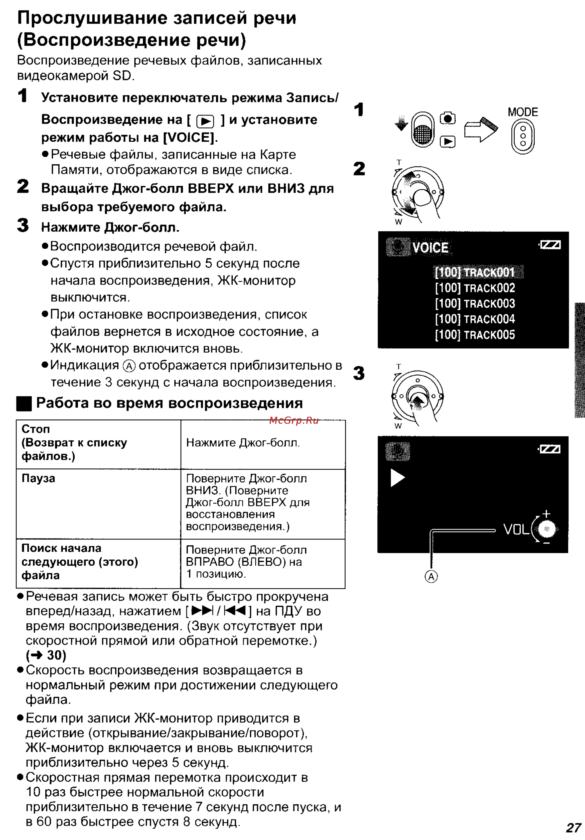 Panasonic SV-AV50 [27/70] Прослушивание записей речи воспроизведение речи